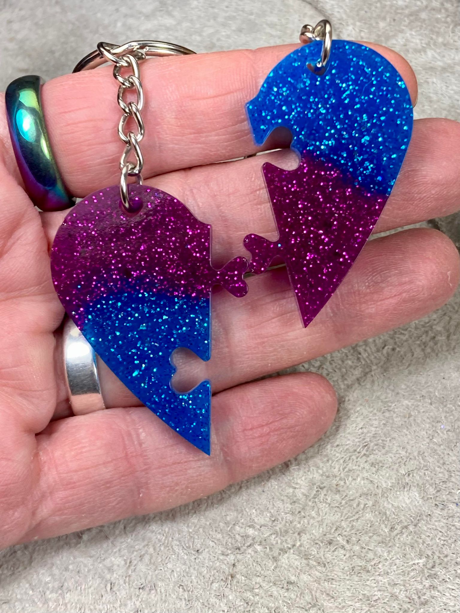 Heart Keychain, Resin Purple Keyring, Matching Couple Lover Present, Cute  Glitter Keyring for Her 