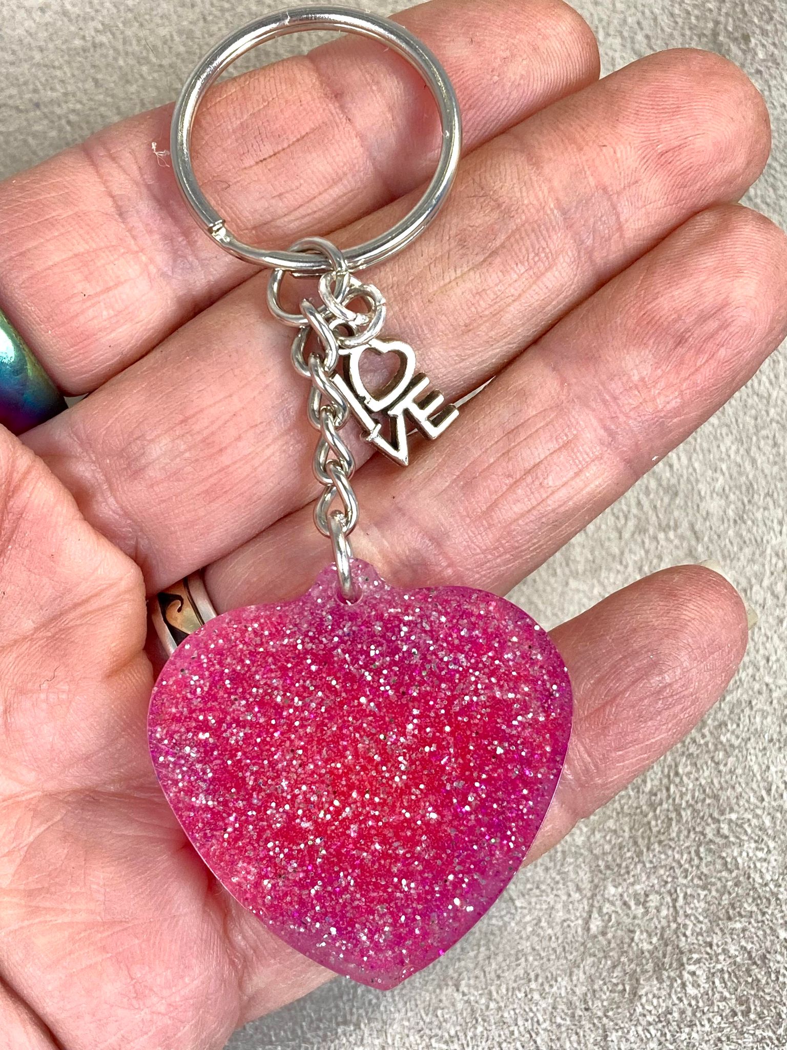 Handmade Resin Moon Keychain with Glitter