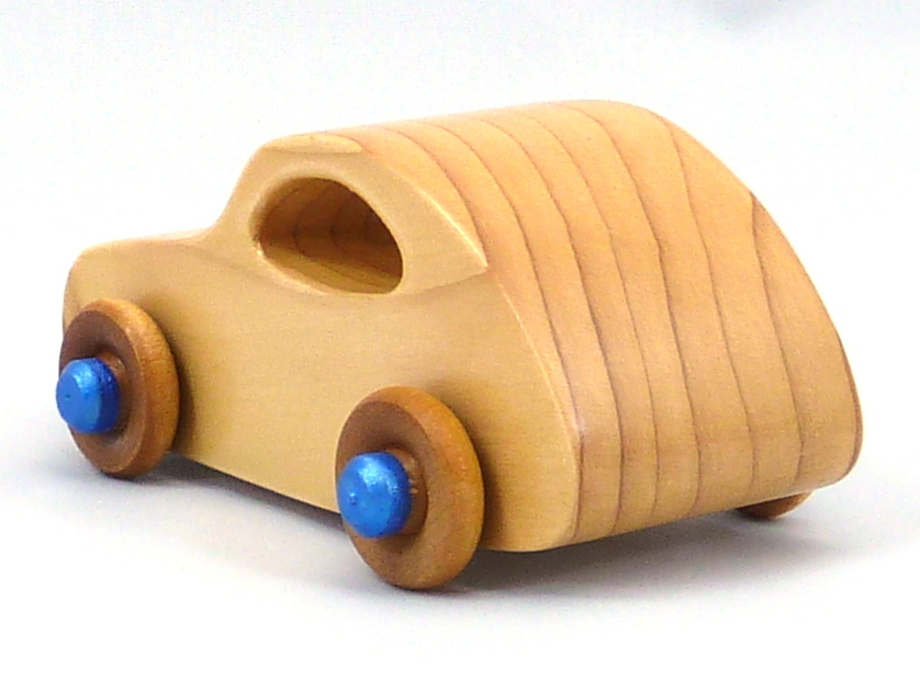 Wood Toy Car 1957 Bug Satin Polyurethane Metallic Sapphire Blue Trim Made To Order
