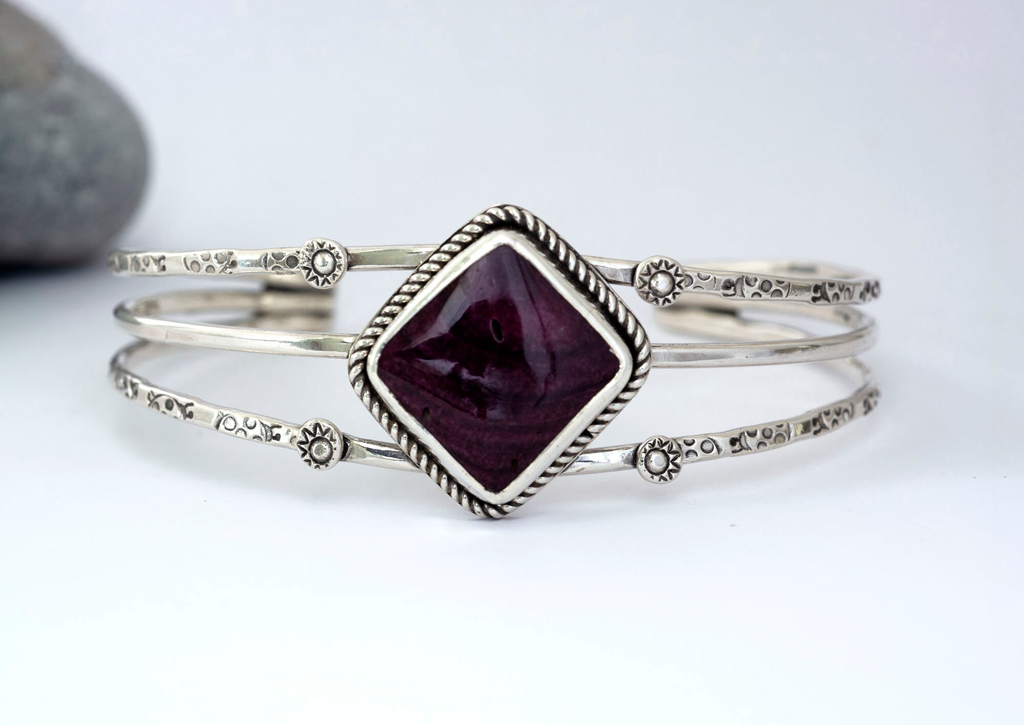 Sterling Silver Cuff Bracelet. With shops Purple Spiny Oyster Stone. One of a kind. Statement