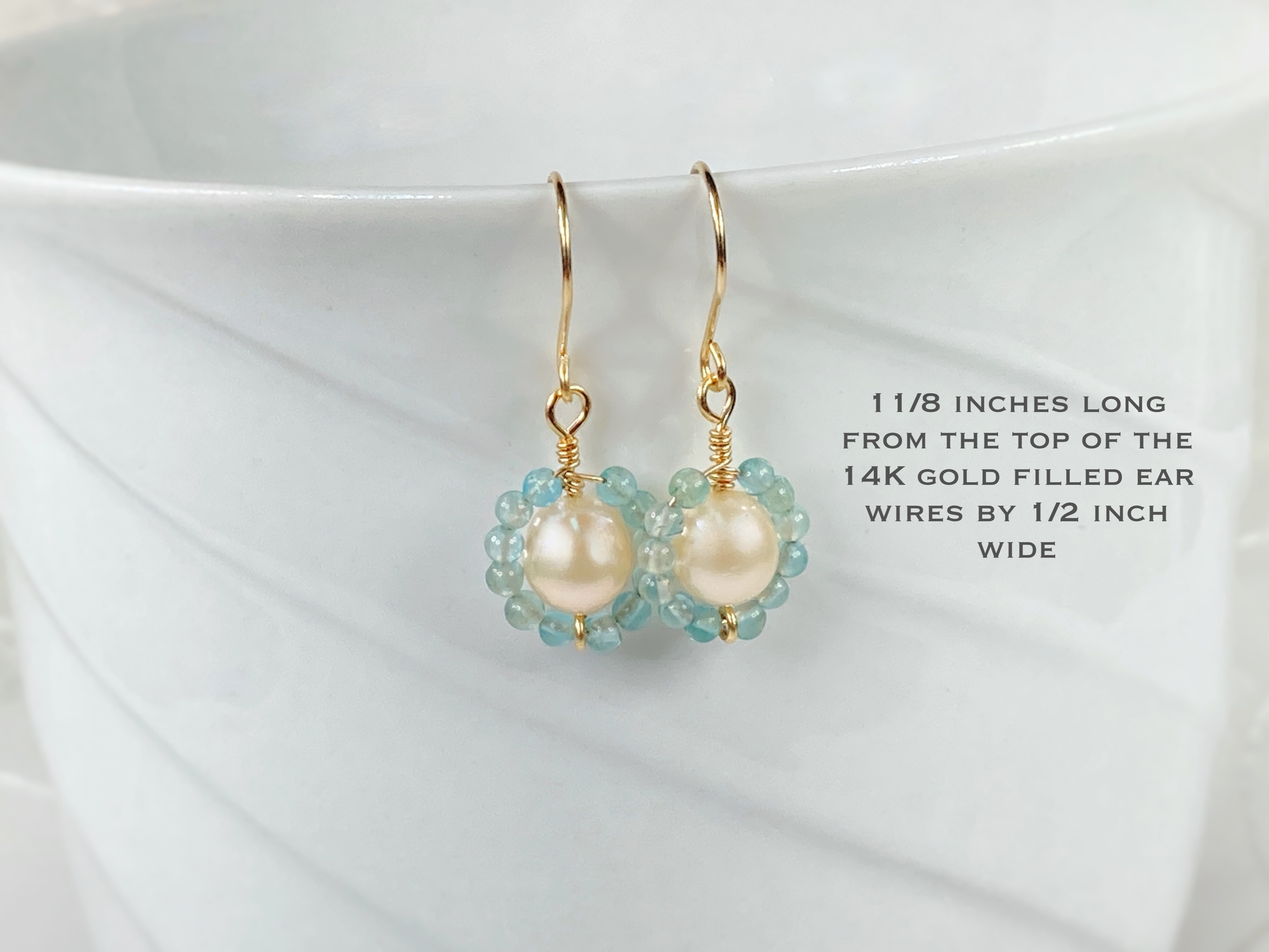 One-of-a-kind simple gold-filled pearl, apatite hotsell earring