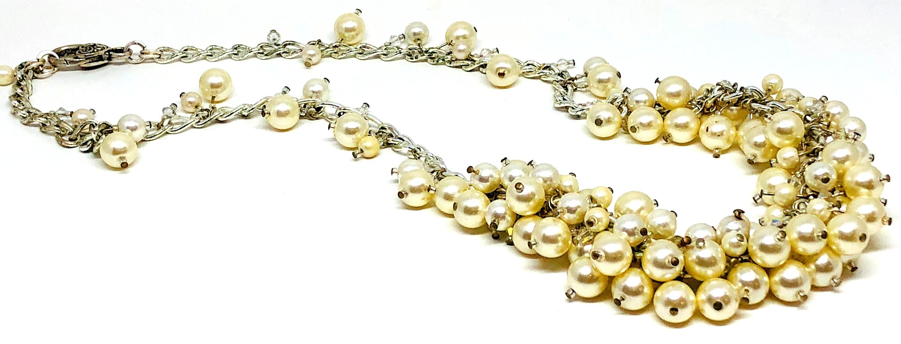 Handmade Pearl Cluster and Silver Chain Necklace