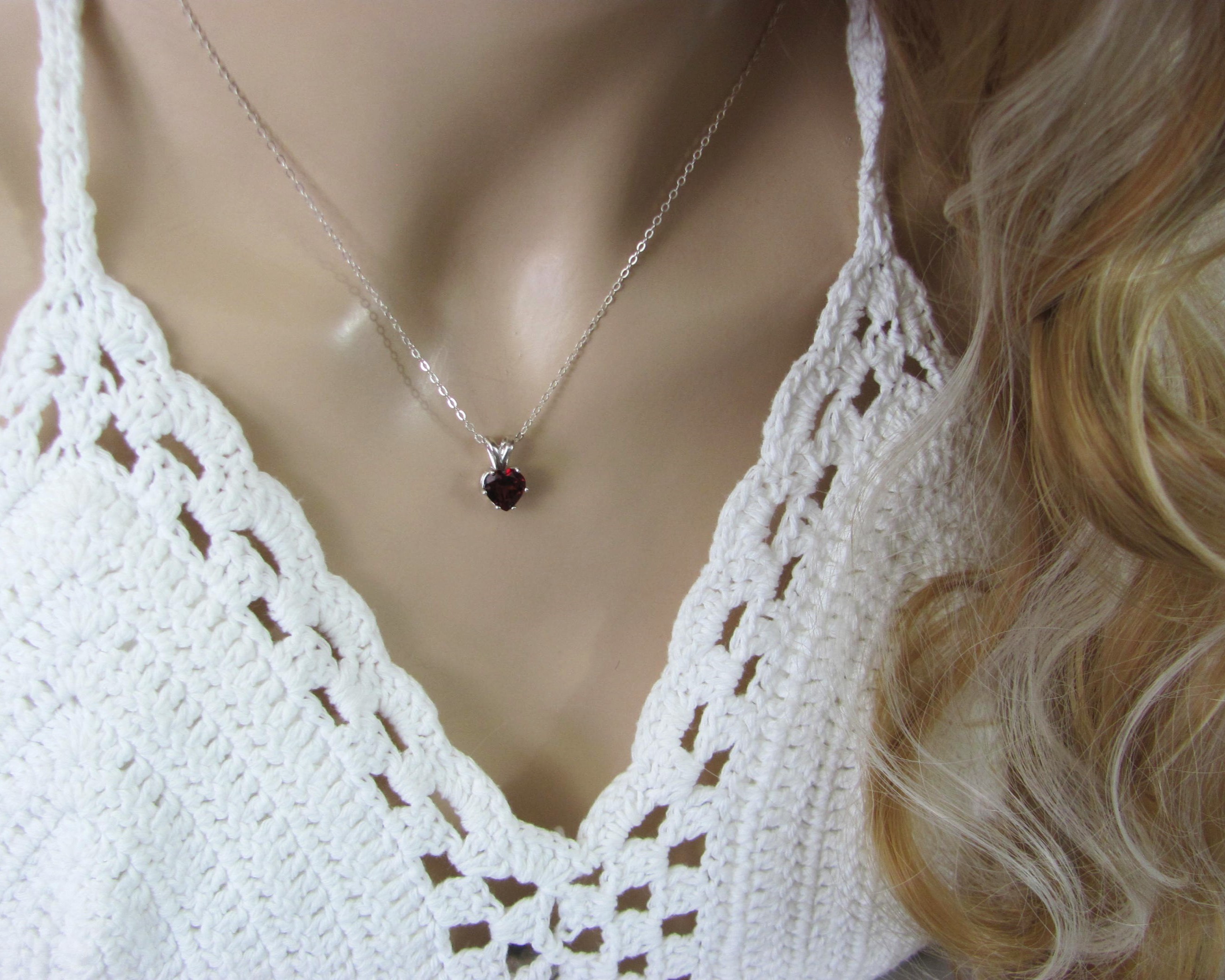 Garnet Heart Necklace in Sterling Silver, Valentine's Day Gift