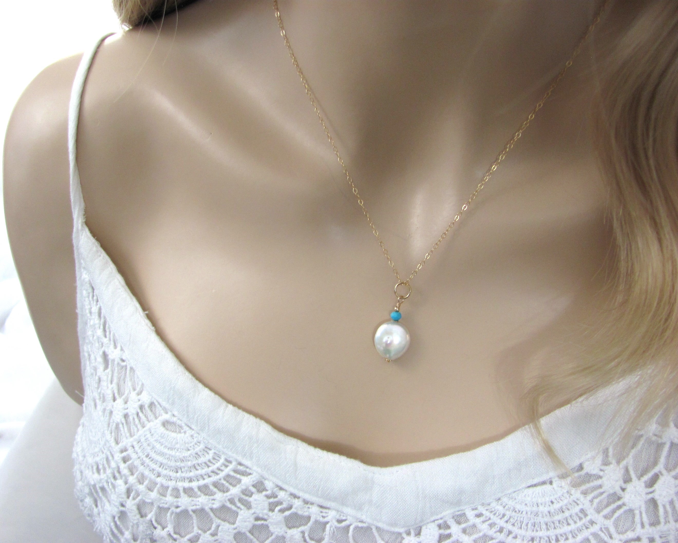 Personalized Pearl Necklace with Birthstones 14K Gold Filled