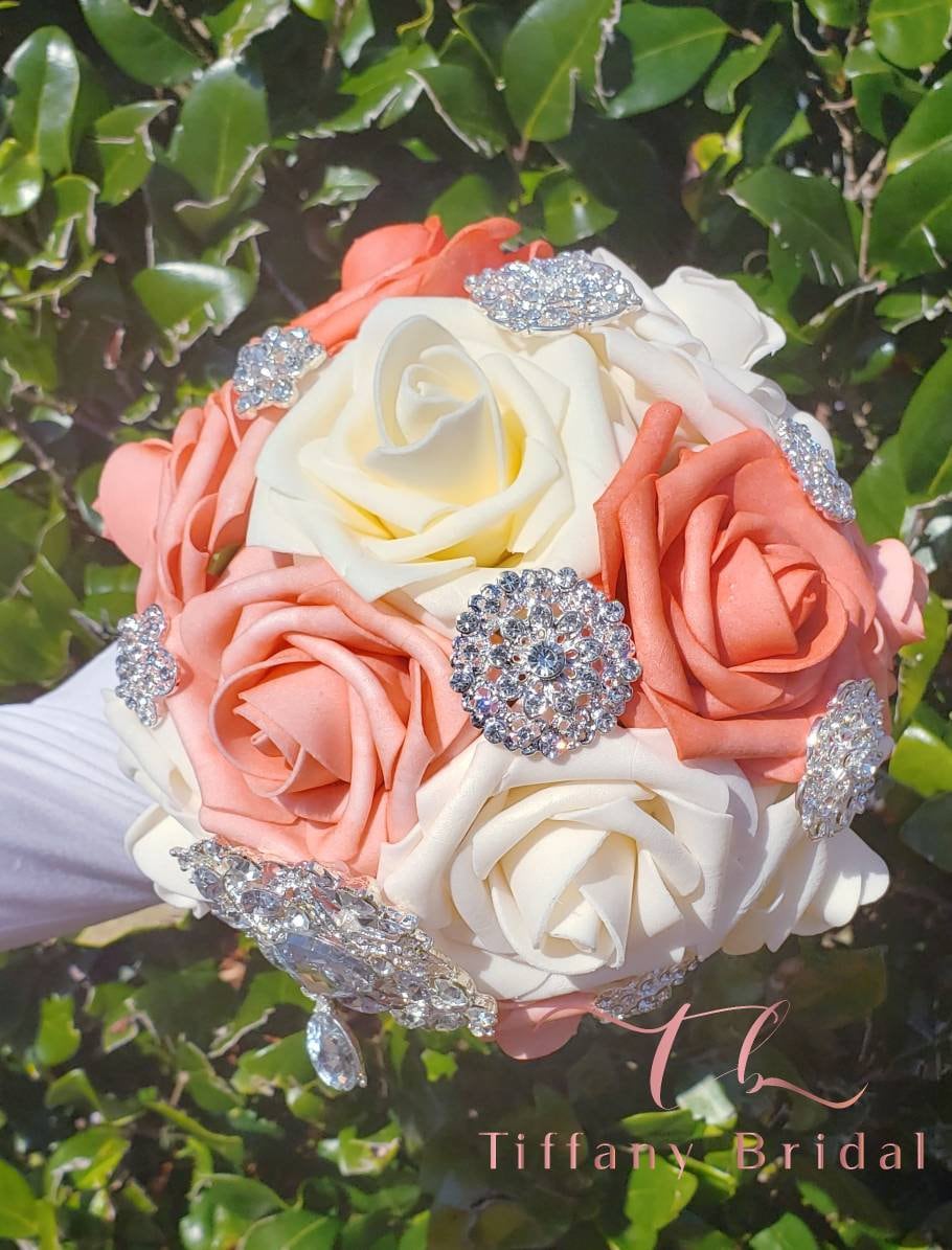 Pink and white brooch bridal outlet bouquet