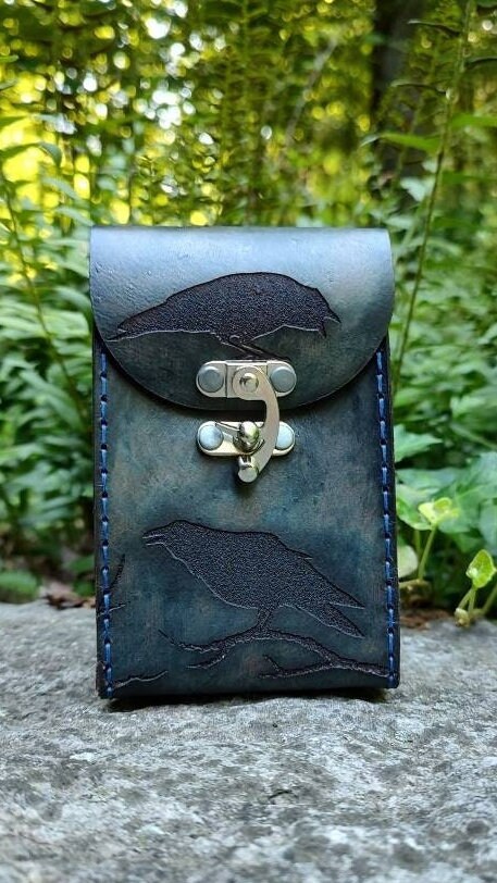 Raven Haven Tarot Card Case Hand Dyed Premium leather tarot card case in dark sold pu