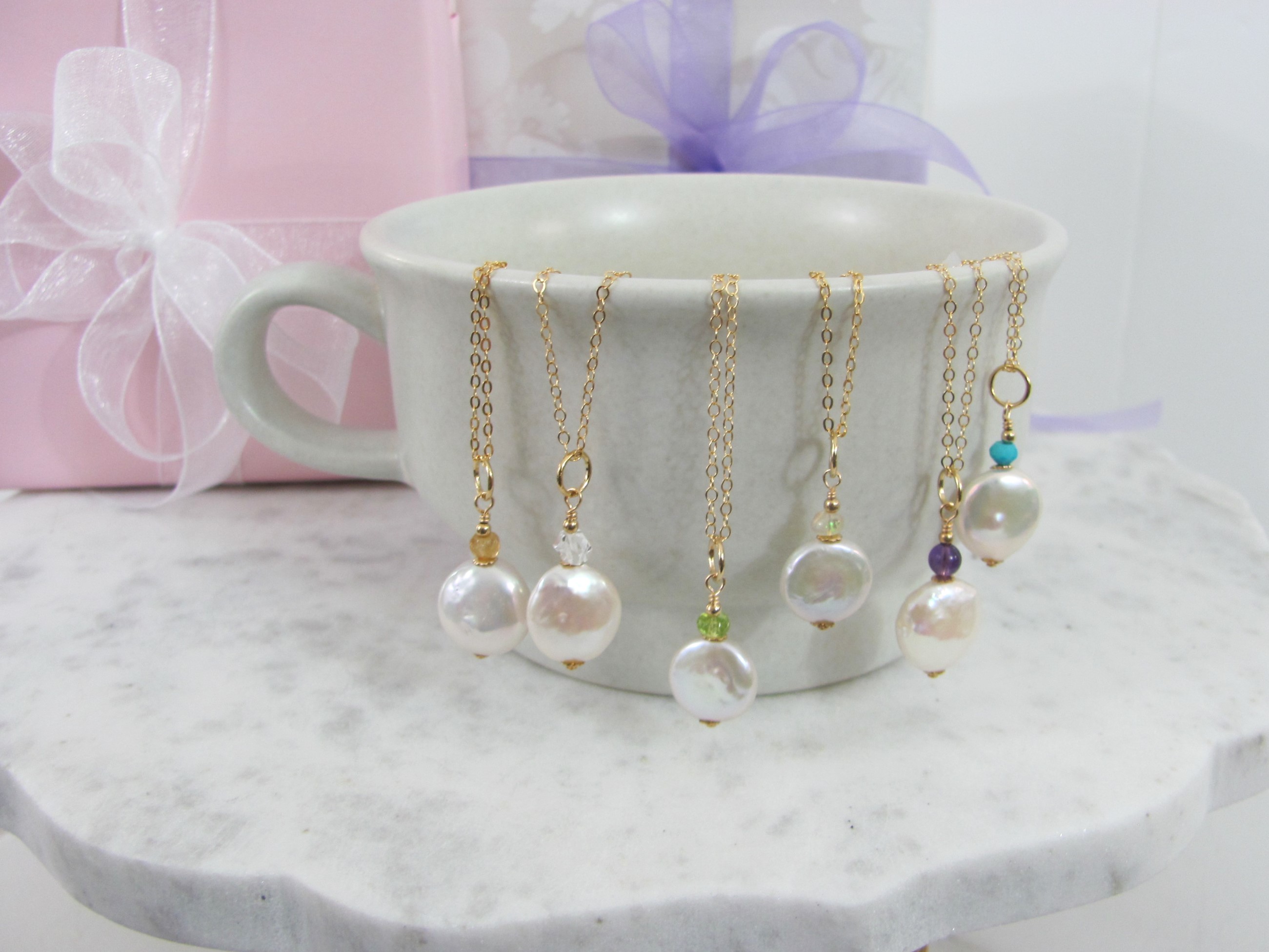 Bridesmaid Proposal Gift, Personalized Coin Pearl Necklace