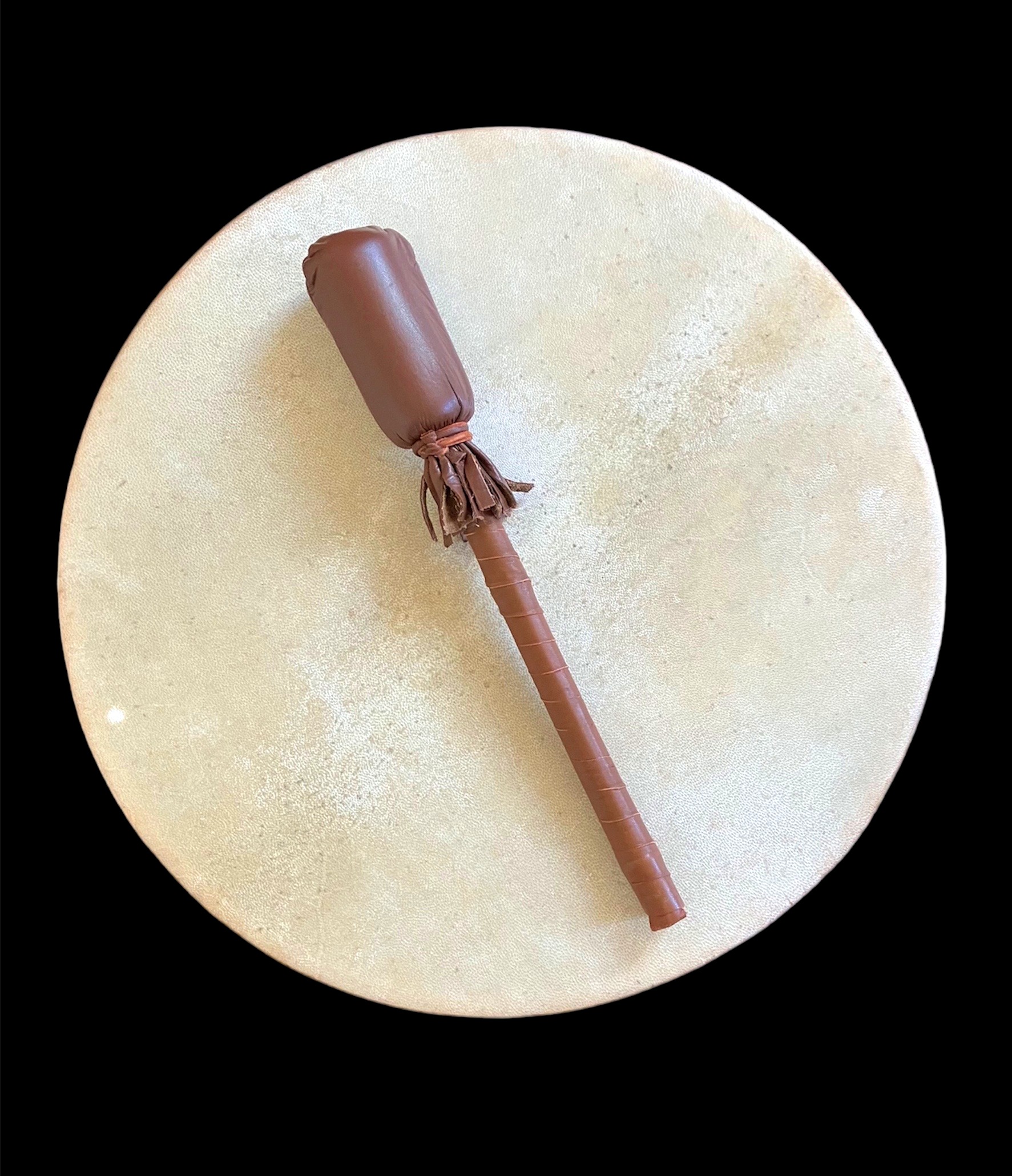 ARAW Shaman Native American Drumbeater/Stick, Drumsticks Natural Wood Handle, Leather Head Beater Sticks (Brown Shine