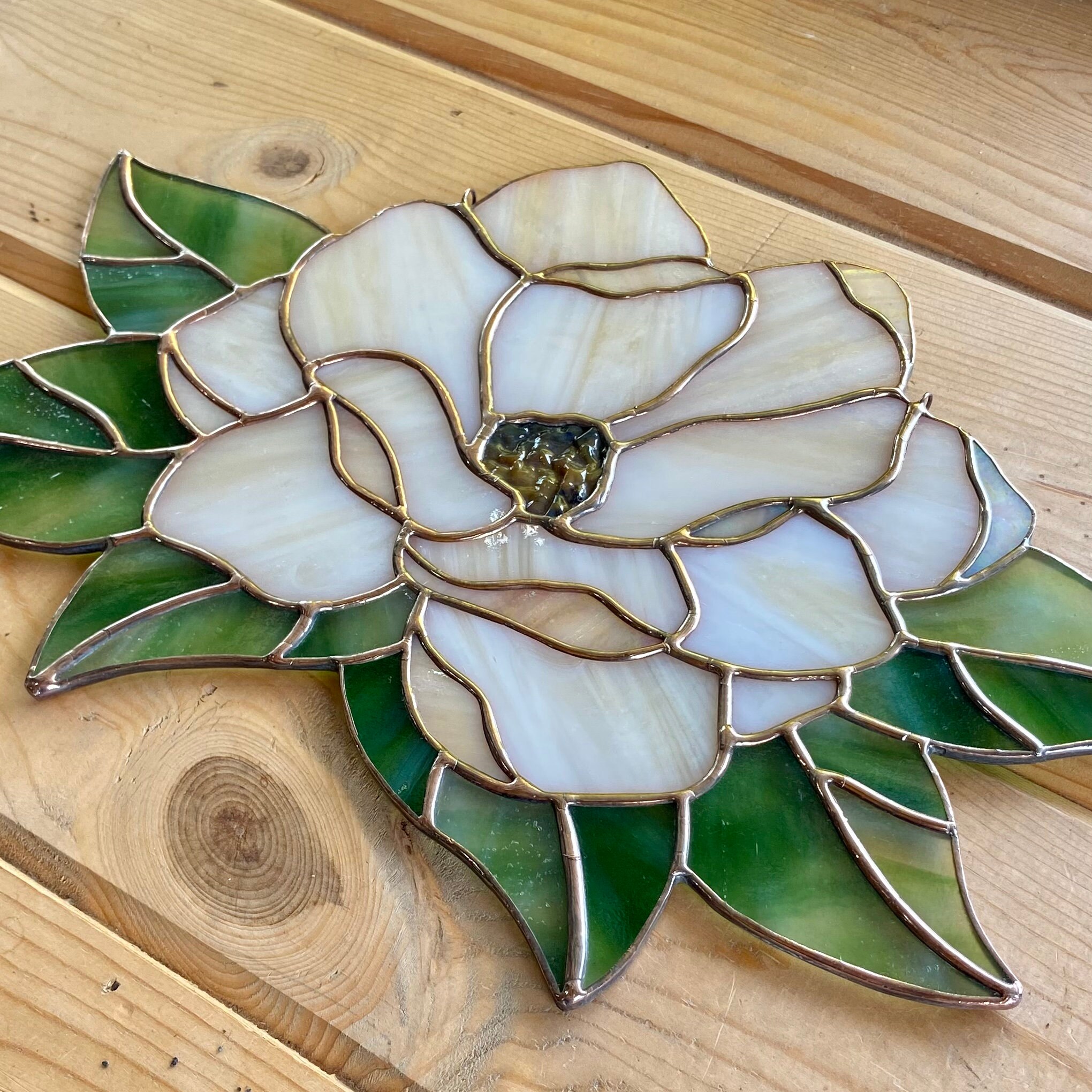 Magnolia Flower Stained Glass offers Suncatcher ORIGINAL DESIGN