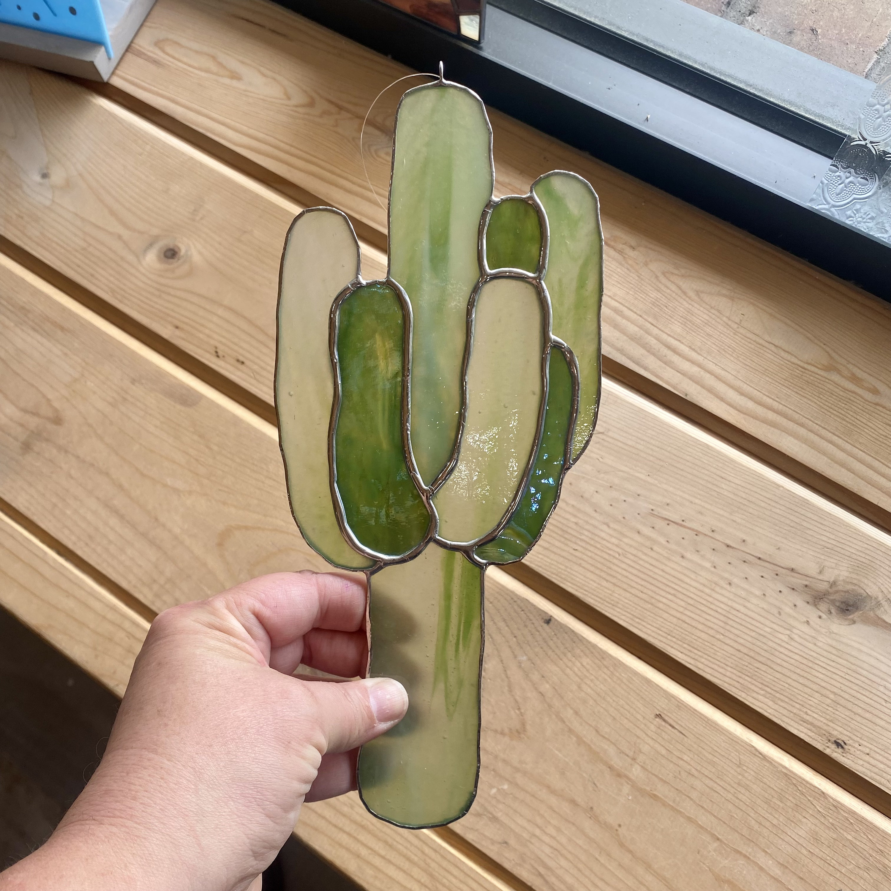 Products :: Handcrafted stained glass saguaro cactus in green with ...