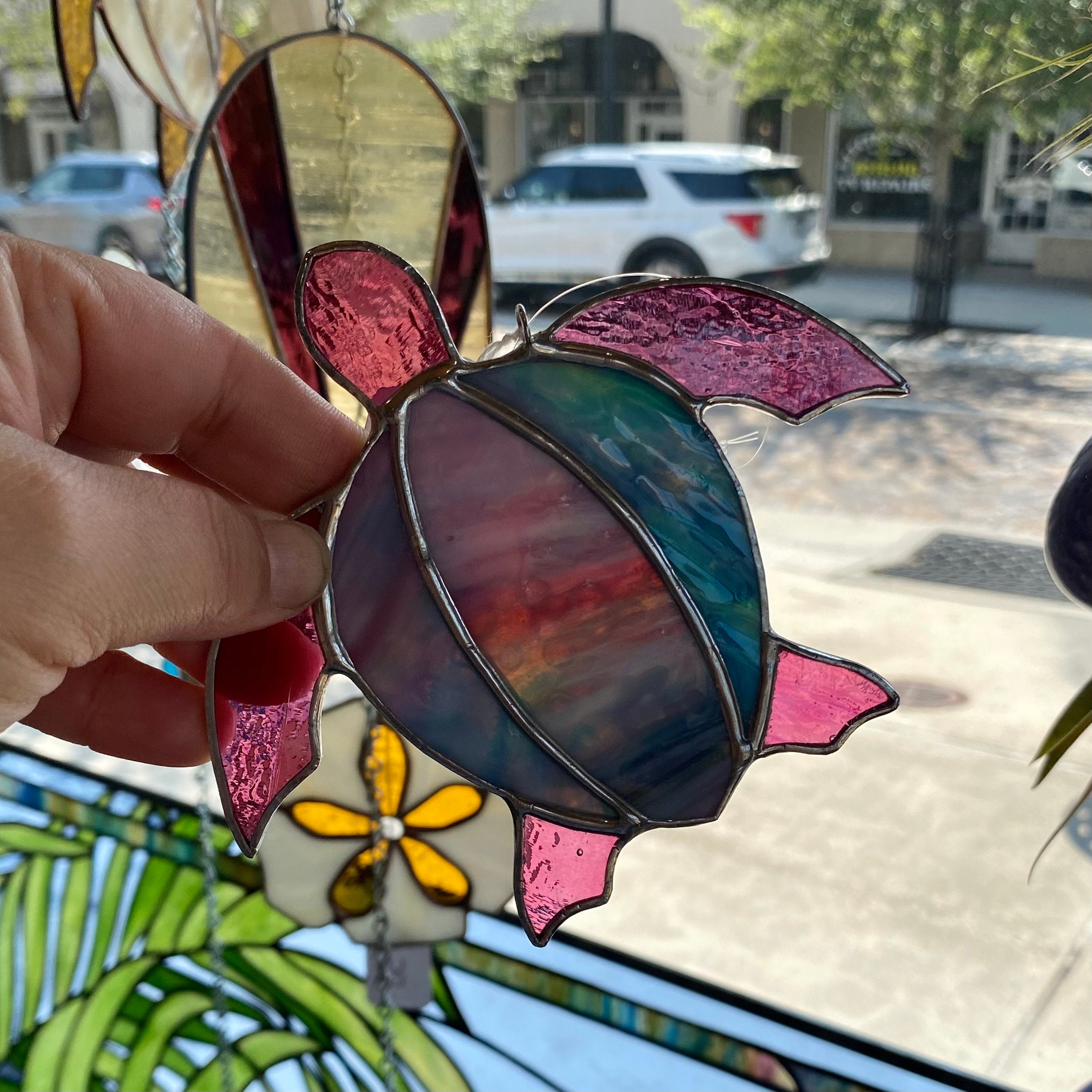 Pink tine | stained shops glass Suncatcher | Art Deco