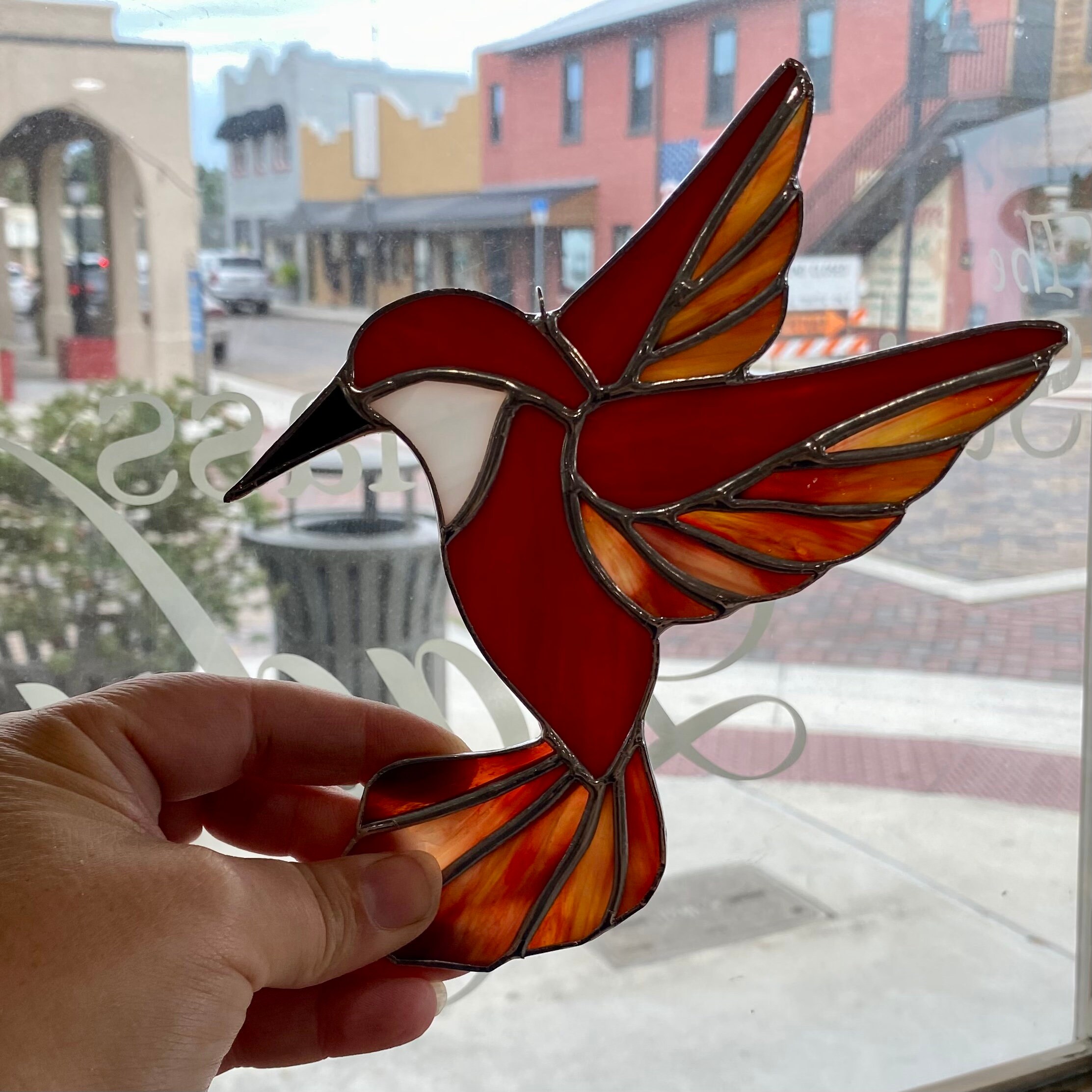 Stained glass Ruby-throated 2024 hummingbird