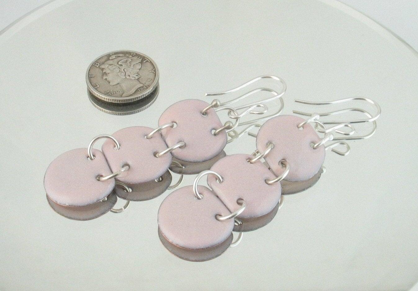 Pink Copper Enamel & Sterling Articulated Earrings