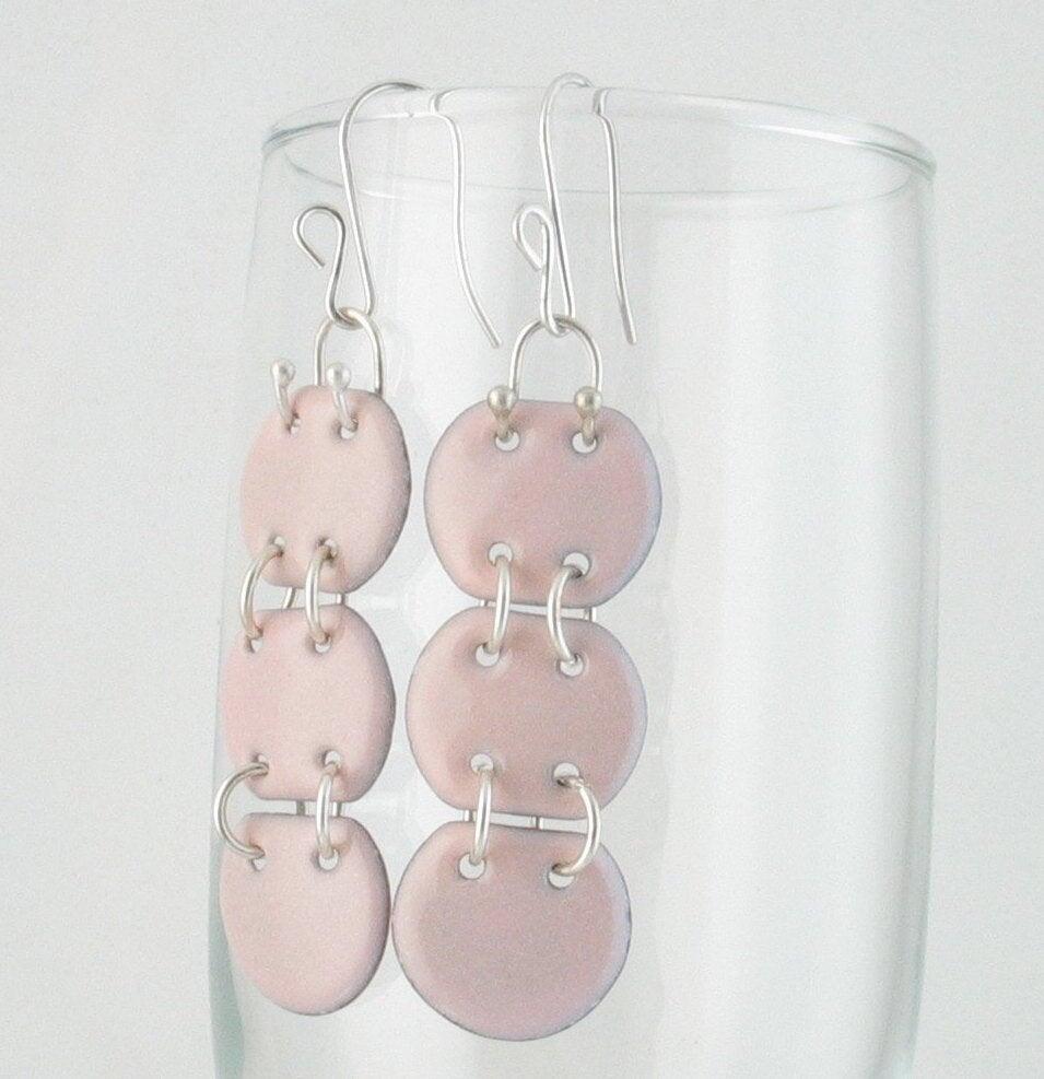 Blush Pink copper enamel articulated earrings with argentium sterling silver earwires