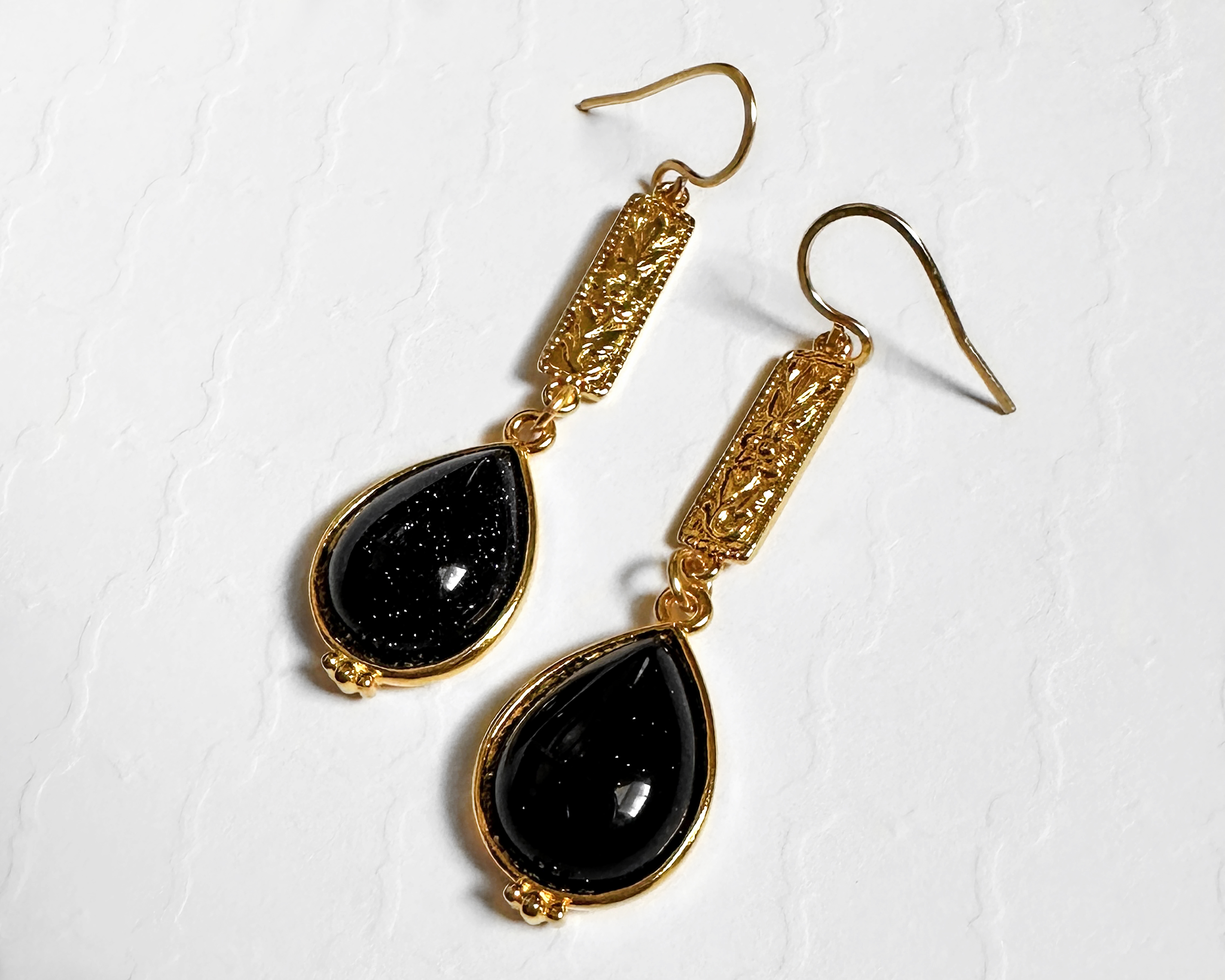 Floral Teardrop Blue Goldstone Earrings | 2.3