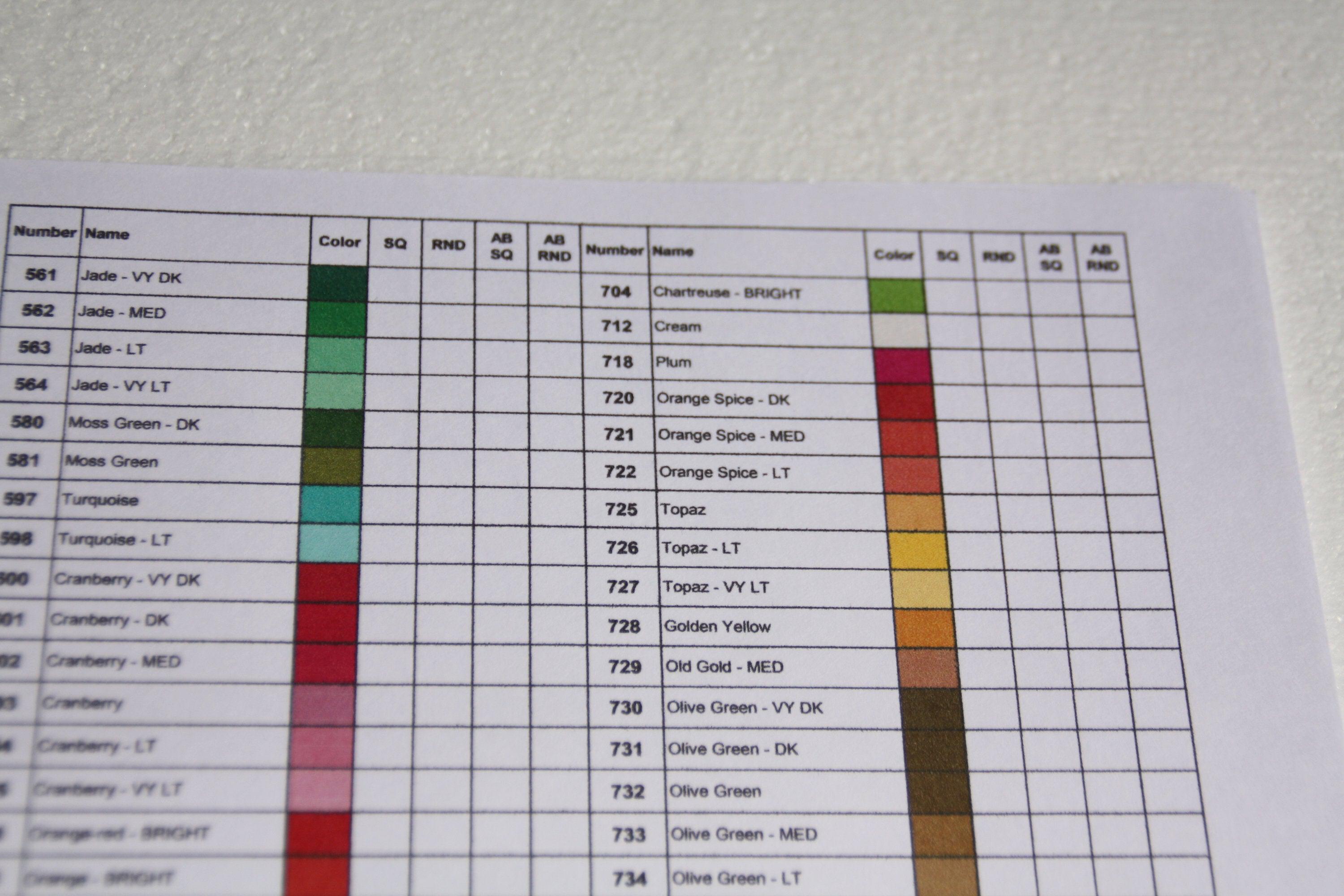 DMC Color Chart for Diamond Painting