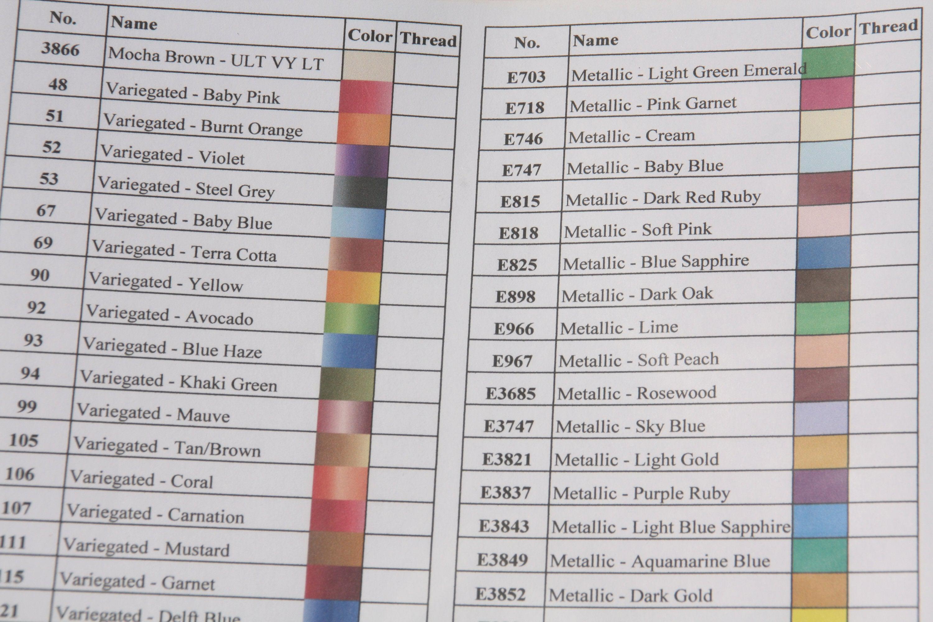 DMC Color Chart for Cross Stitch - Embroidery - Needlepoint