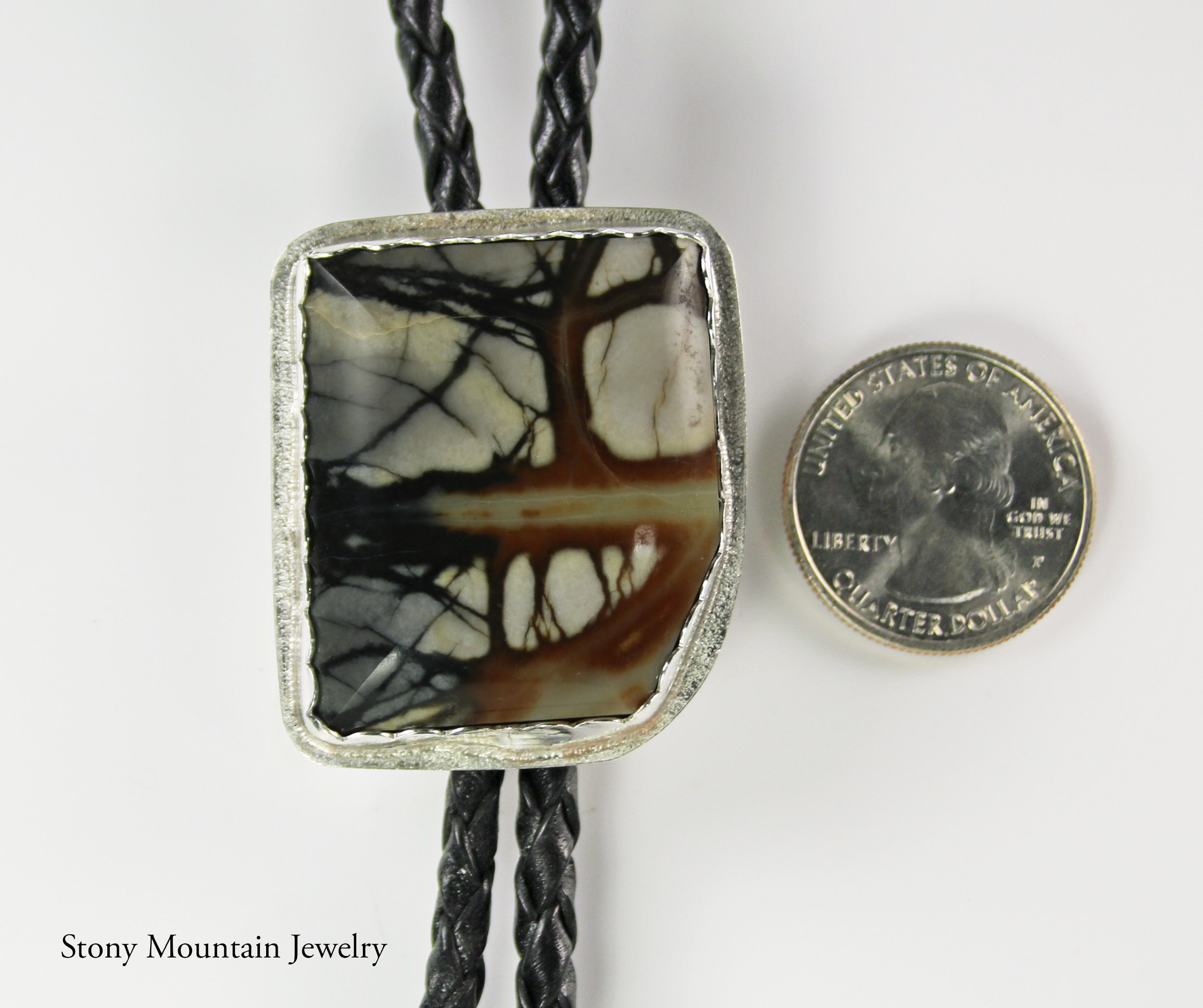 Black newest and Silver Marble Bolo Tie