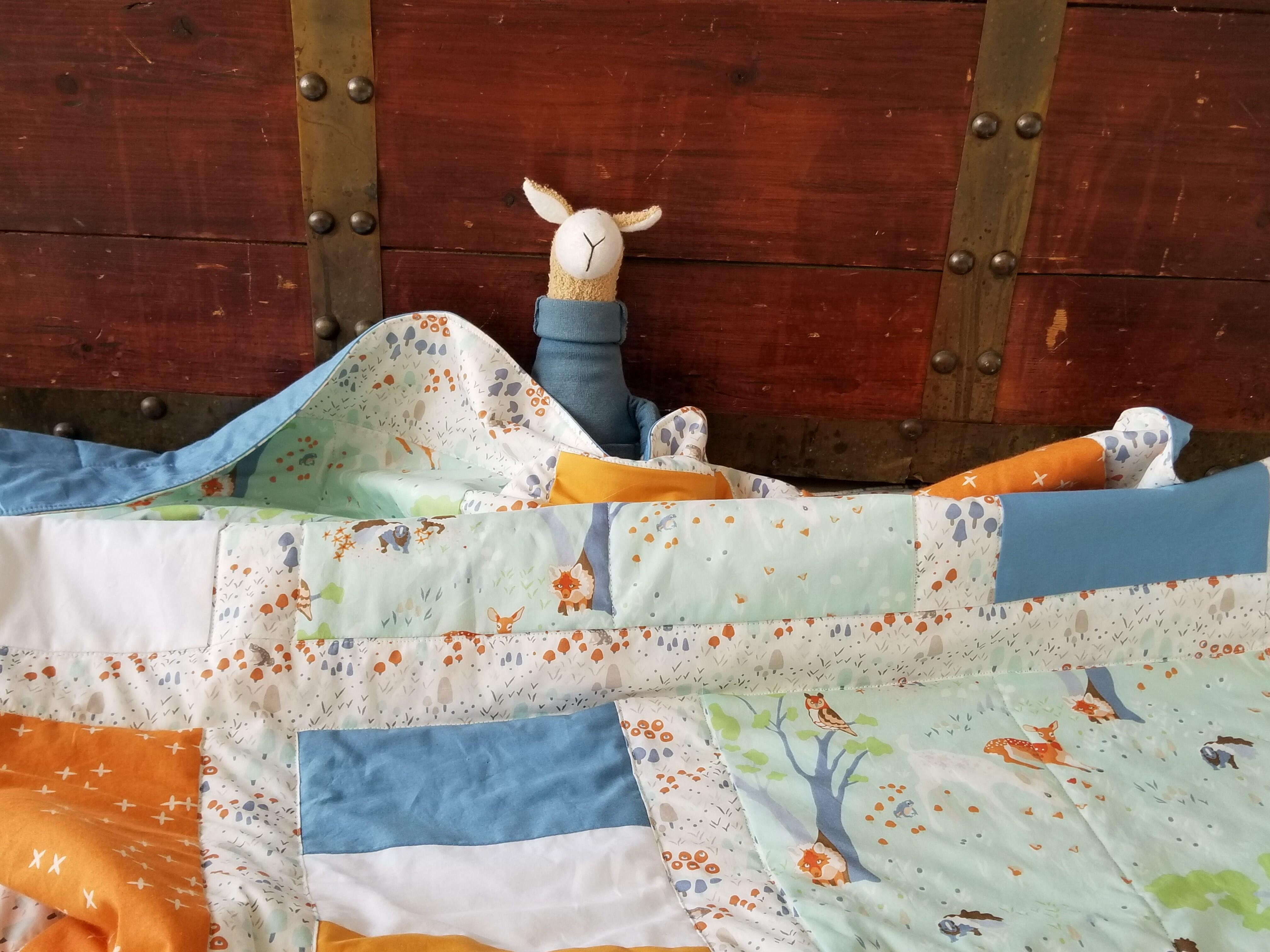 Woodland Quilt Kit, Forest Animals Panel, Nursery Crib Sewing Blanket