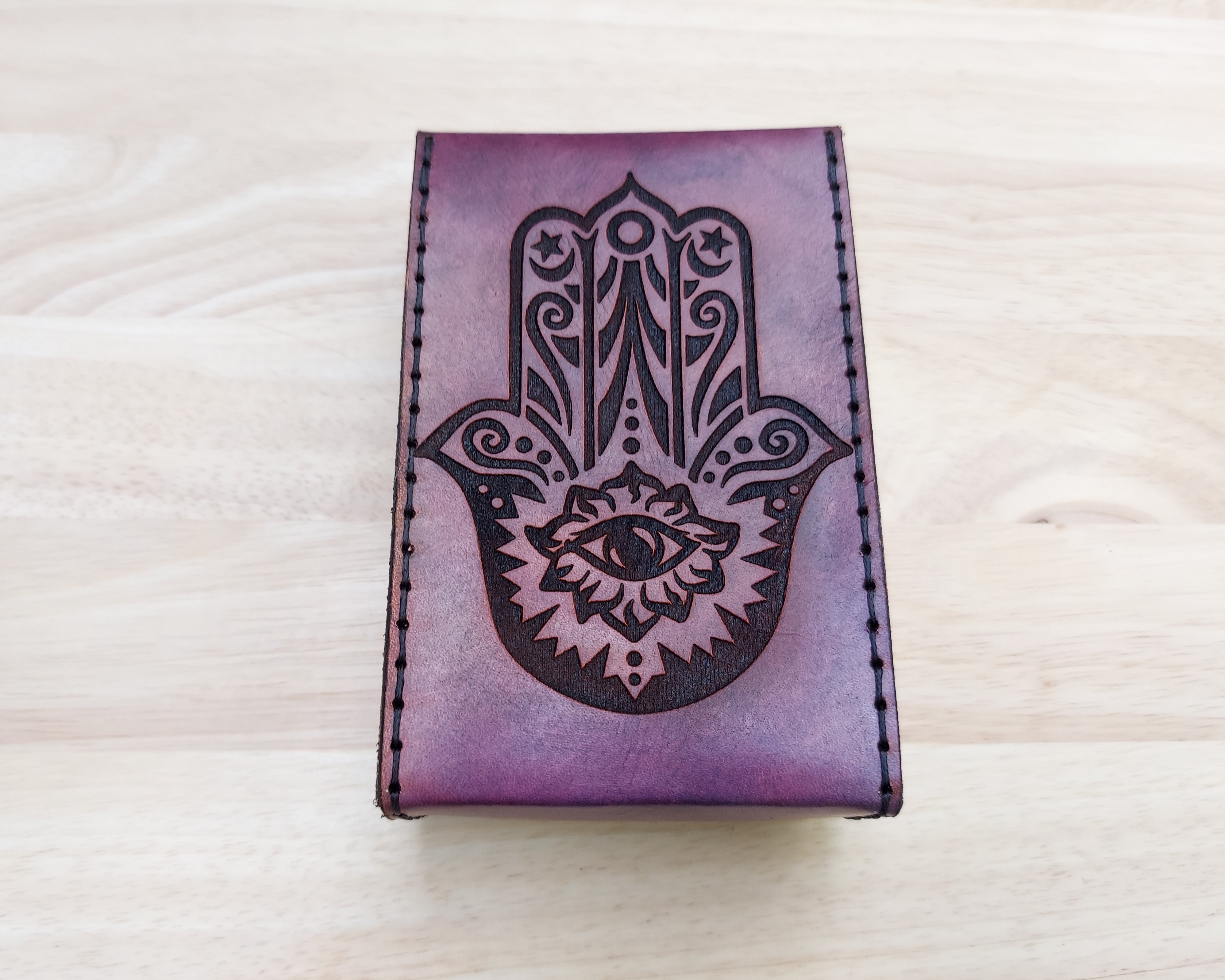 Products :: Hamsa Hand Premium Leather Tarot Card Case in Violet