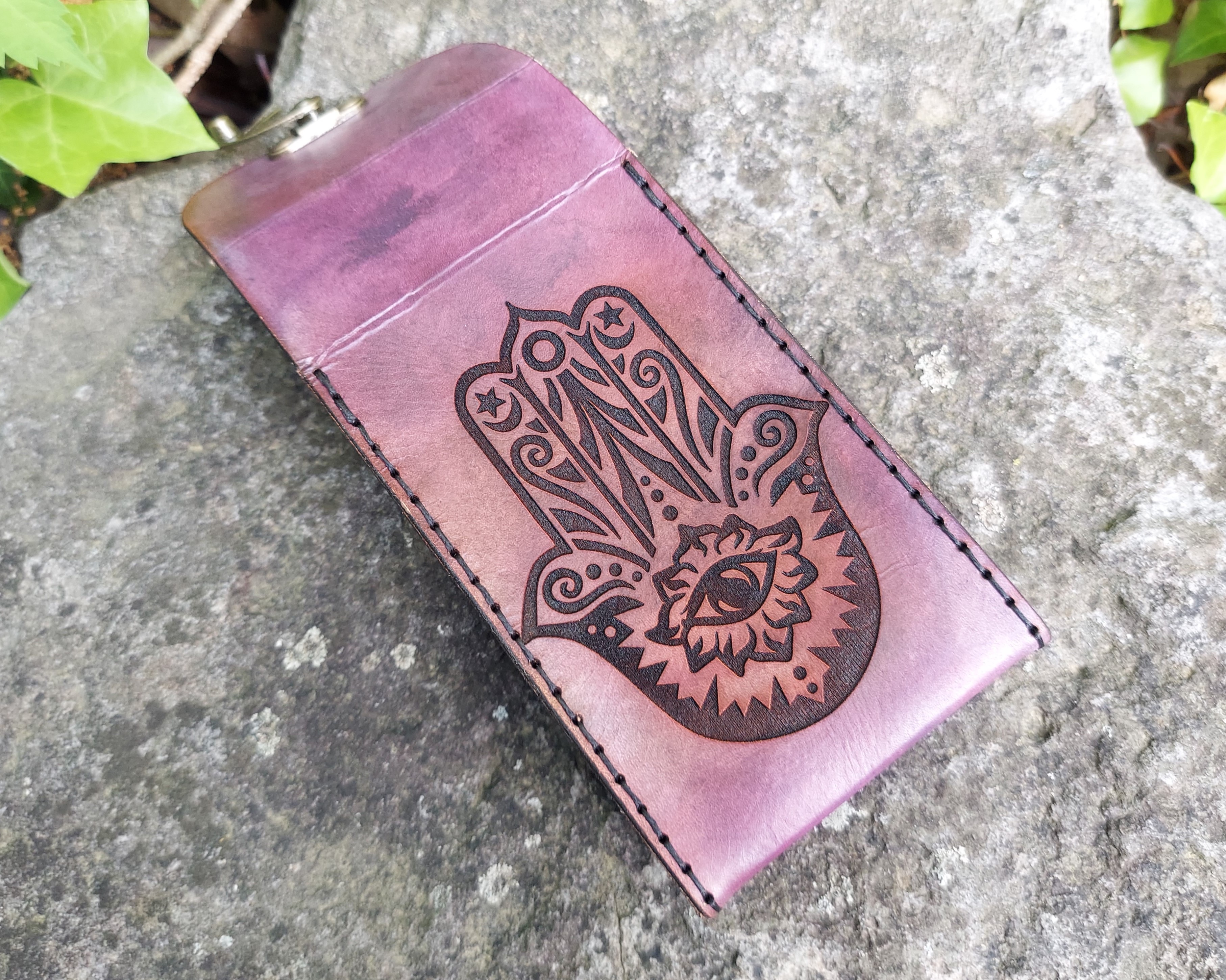 Products :: Hamsa Hand Premium Leather Tarot Card Case in Violet