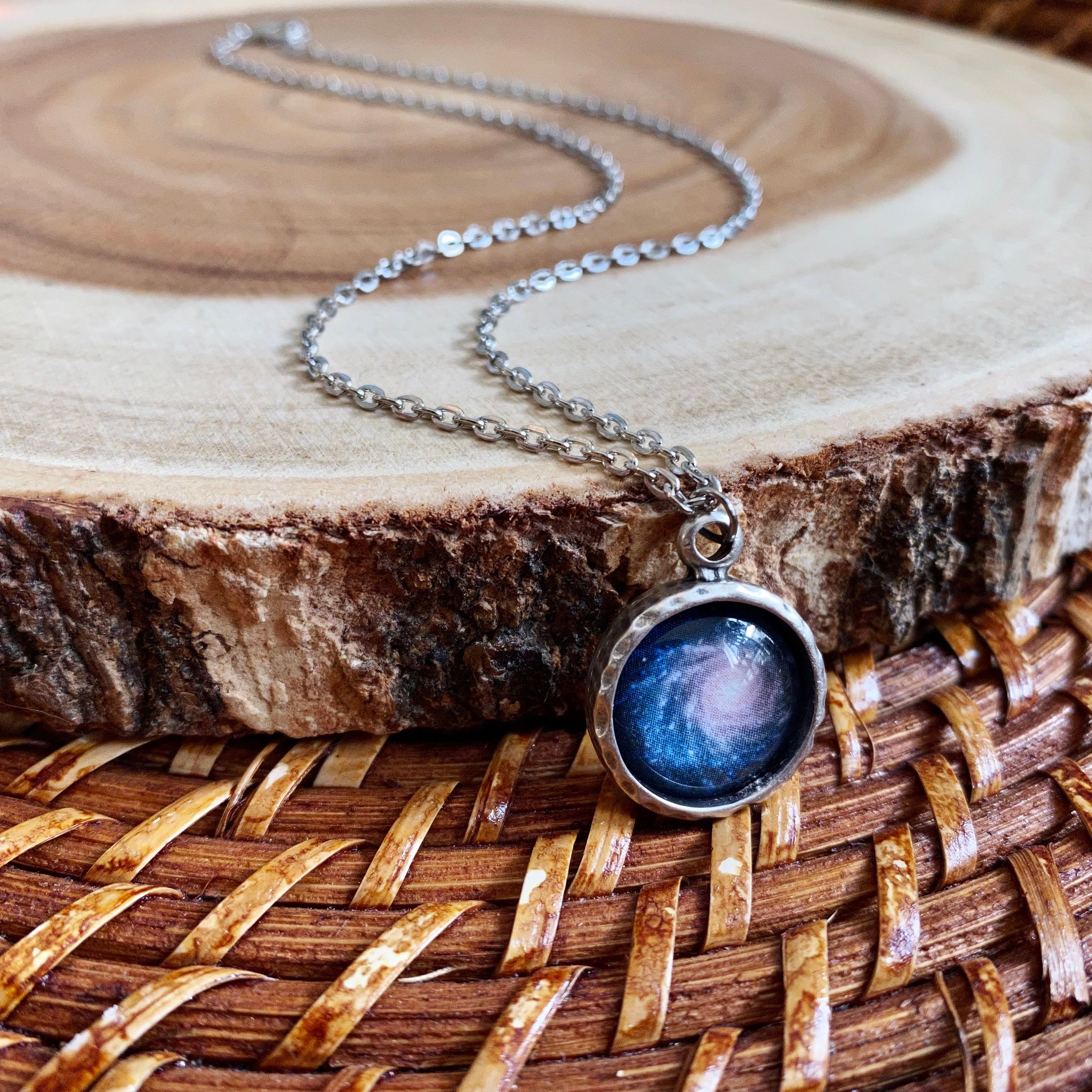 Glass Galaxy Pendant, With A outlet Blue Water Opal Planet - Cosmic - Stars - Space Gifts - Universe in Glass Handmade Glasswork - Galaxy Necklace