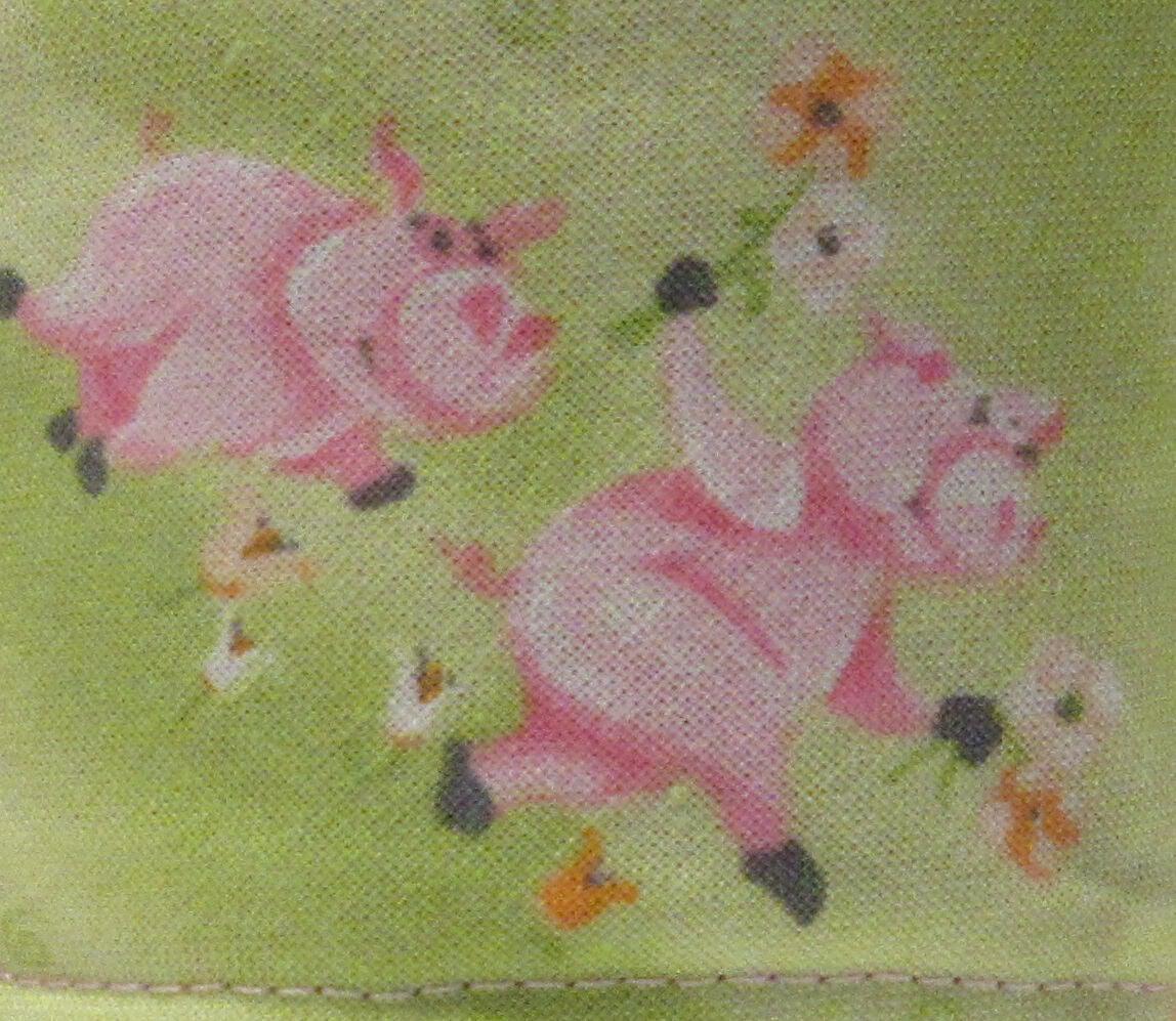 spring green fabric with pink pigs tea mug holder