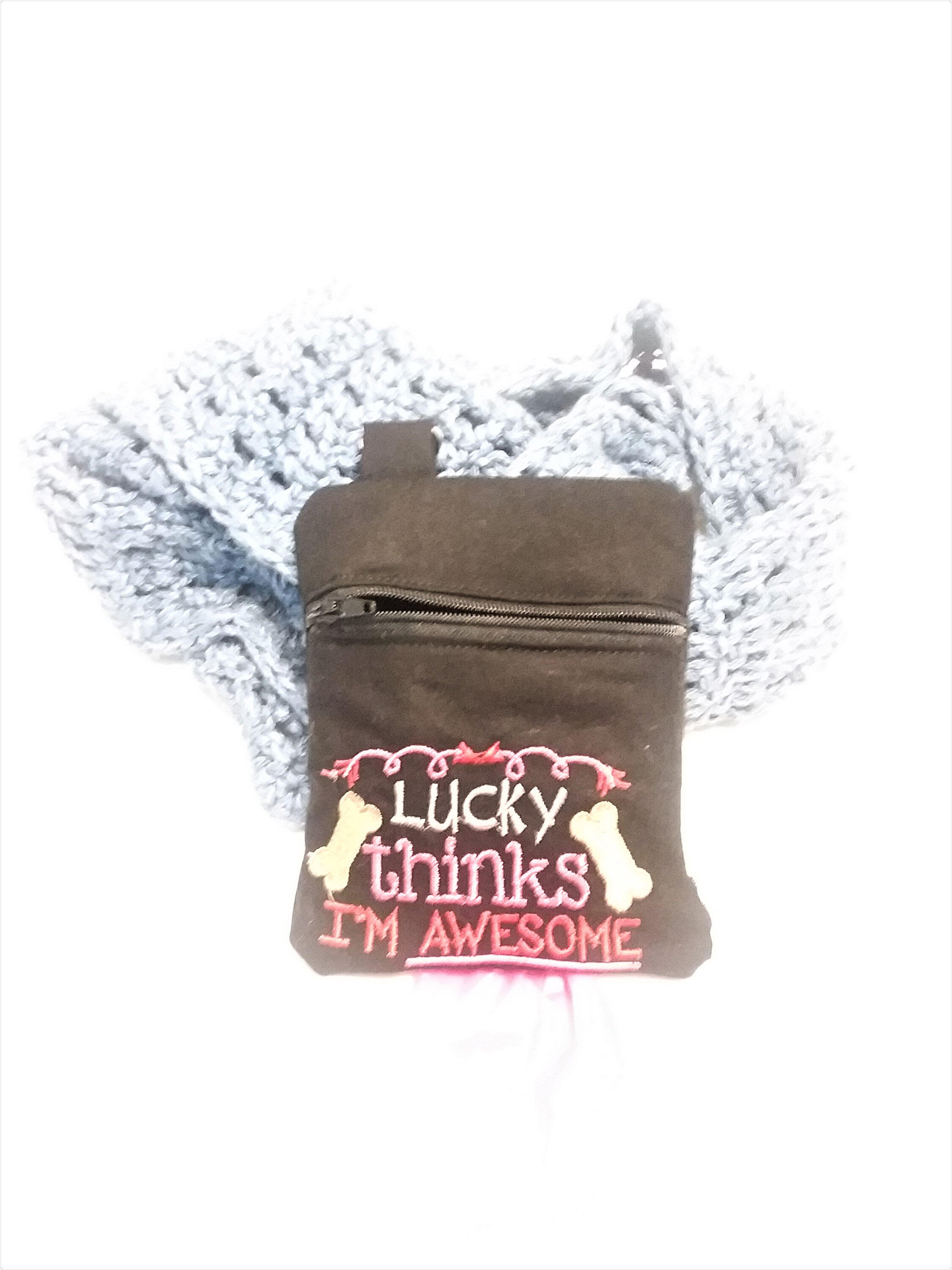 my dog mom thinks i am awesome poop bag holder handcrafted in USA by A  Fur Baby Favorite