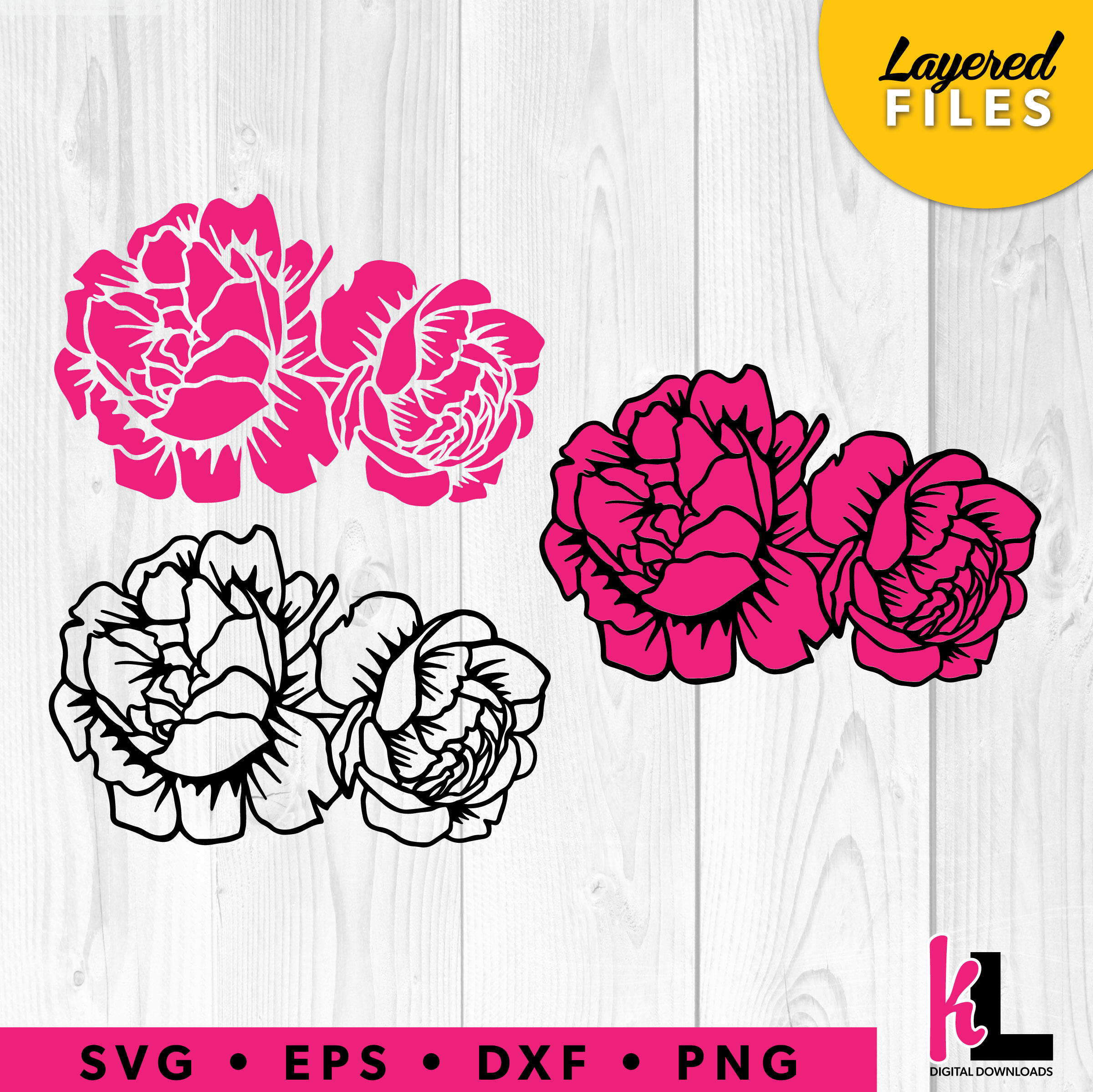 Art & Collectibles Digital Drawing & Illustration Peonies Flowers SVG ...