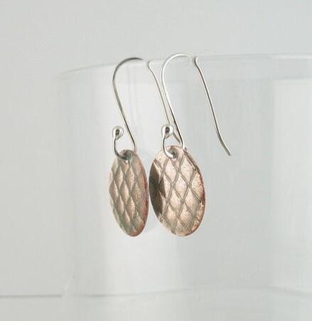 Pale Aqua Petite Oval Enameled Textured Copper Earrings