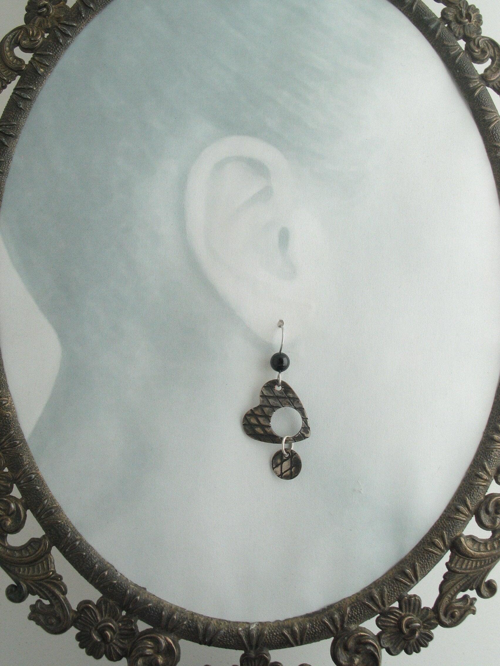 Silver Heart and Black Onyx Earrings