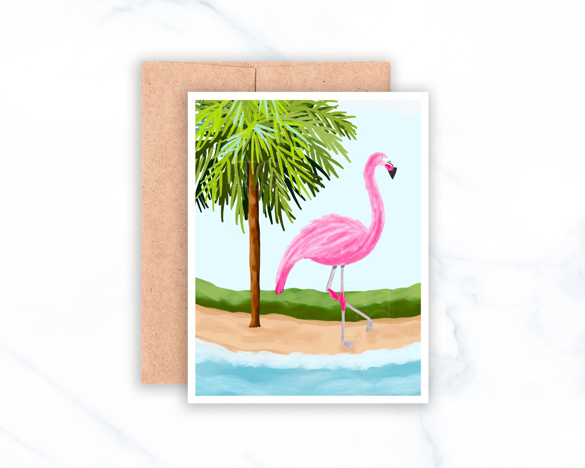 Pink Flamingo note card set, blank note cards, flamingo and palm tree ...