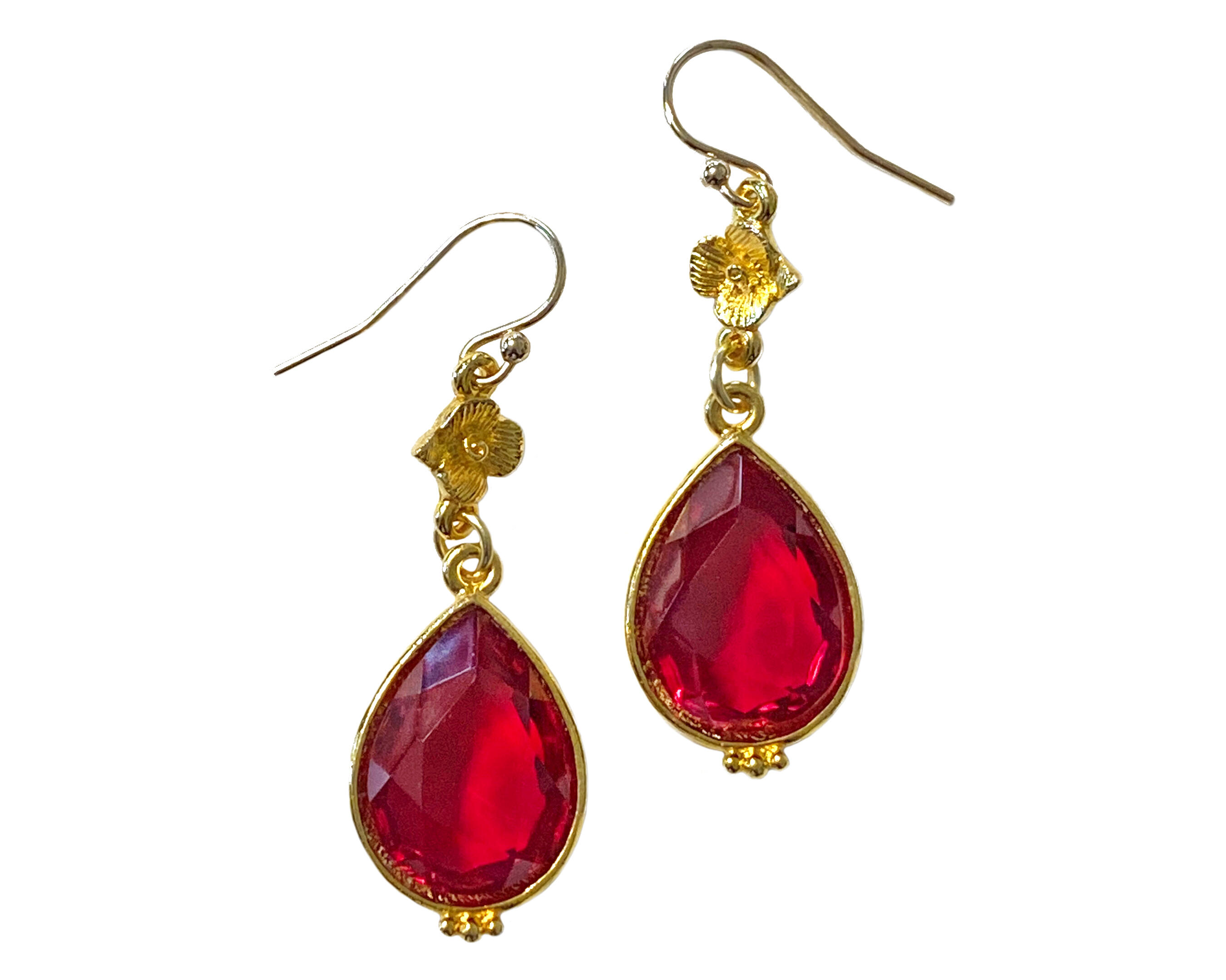 Ruby Red Rose Earrings, 2 Inches Long