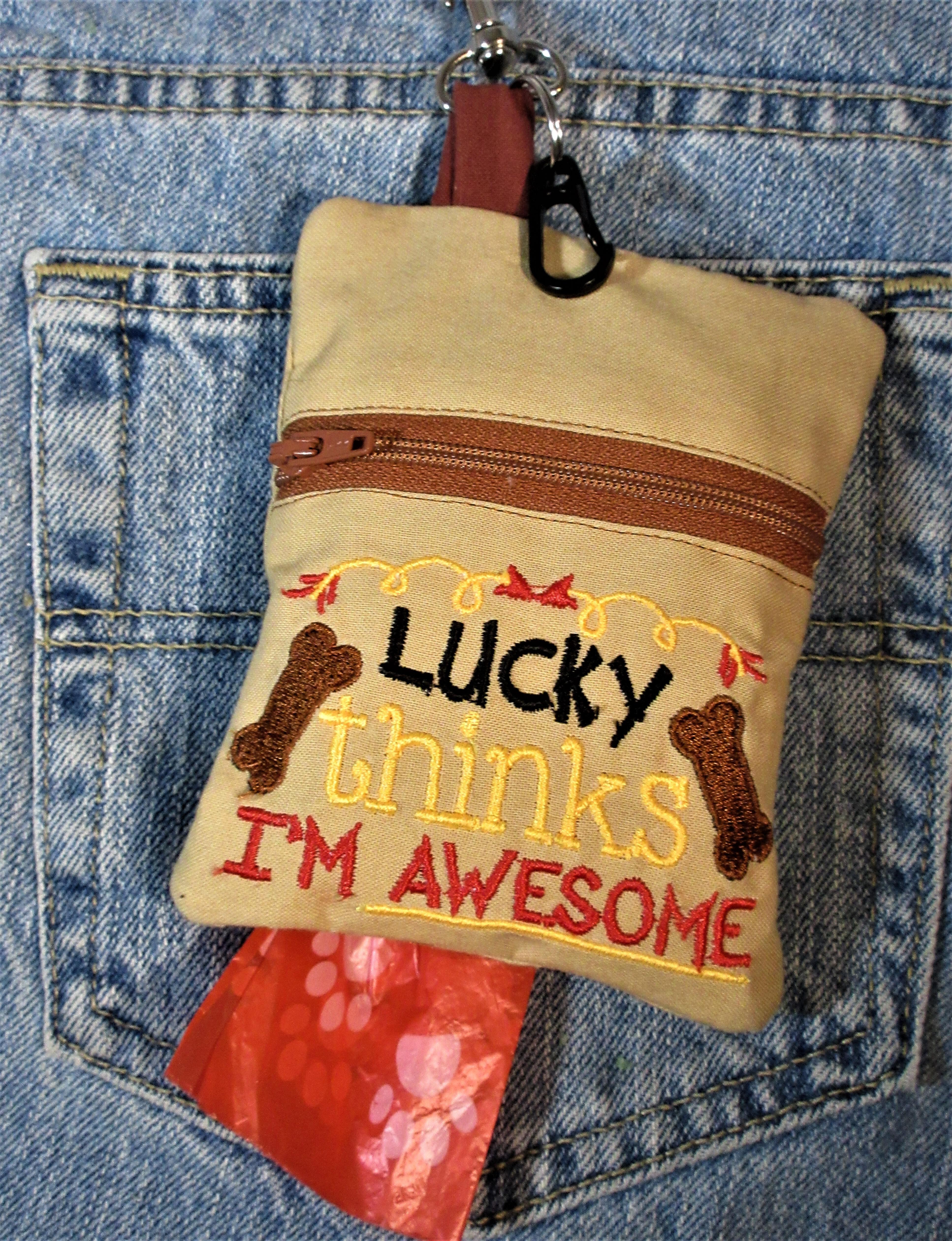 my dog mom thinks i am awesome poop bag holder handcrafted in USA by A  Fur Baby Favorite