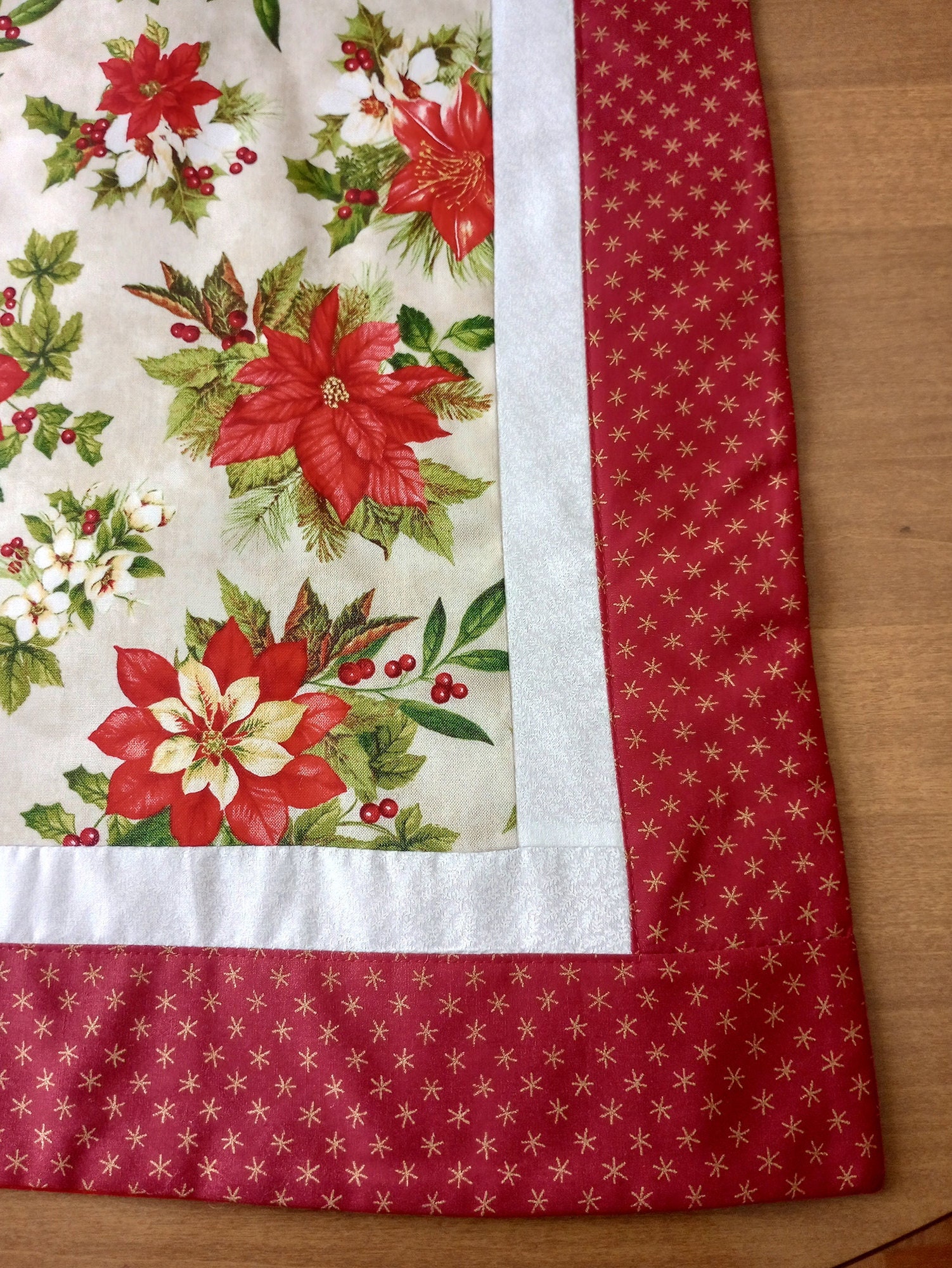 Handmade Table Runner for Sale, Christmas Table Runner, Poinsettia popular Table, Holiday Table Topper, Red Poinsettia, Quilts for Sale Handmade