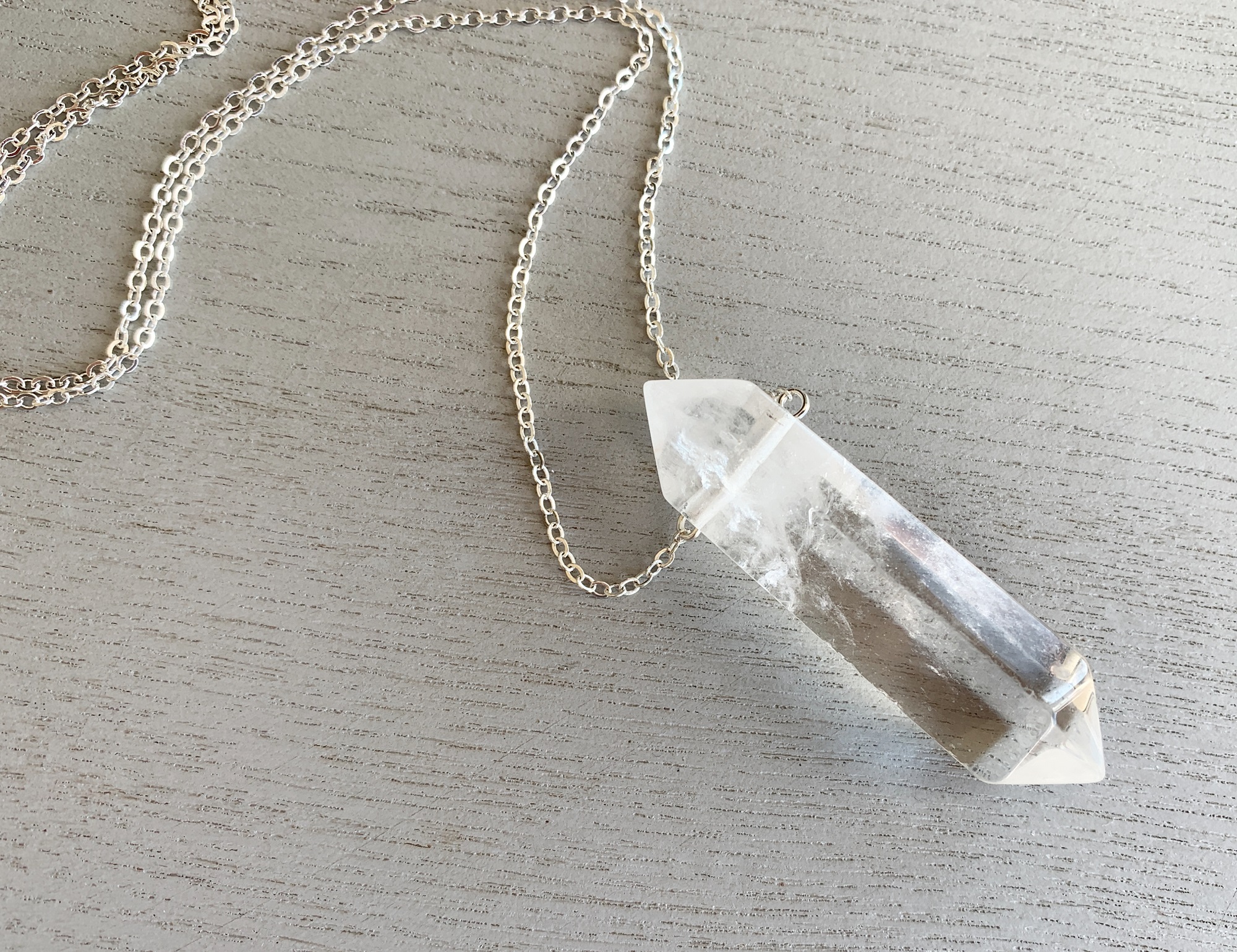 Large Quartz Crystal Goddess Pendant Necklace Sterling Silver on sale Double Terminated Quartz Crystal Goddess Pendant Necklace