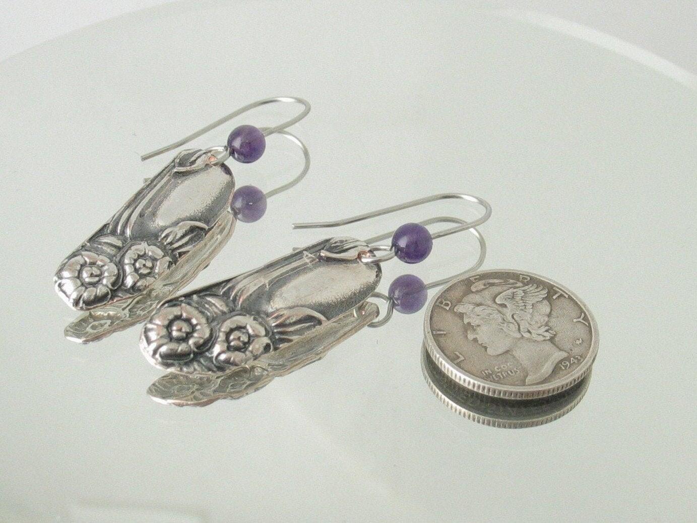 Petite Silver & Amethyst Flower Drop Earrings