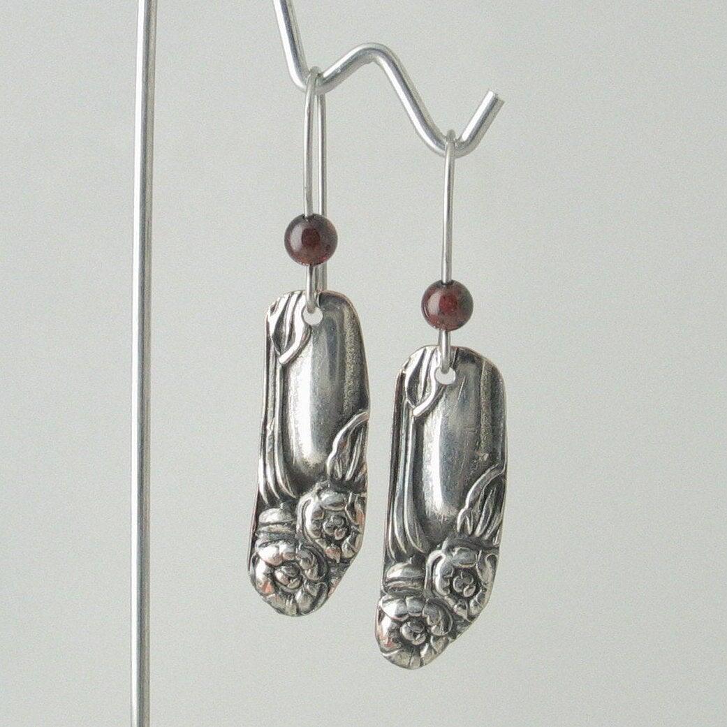 Petite Silver & Garnet Flower Earrings