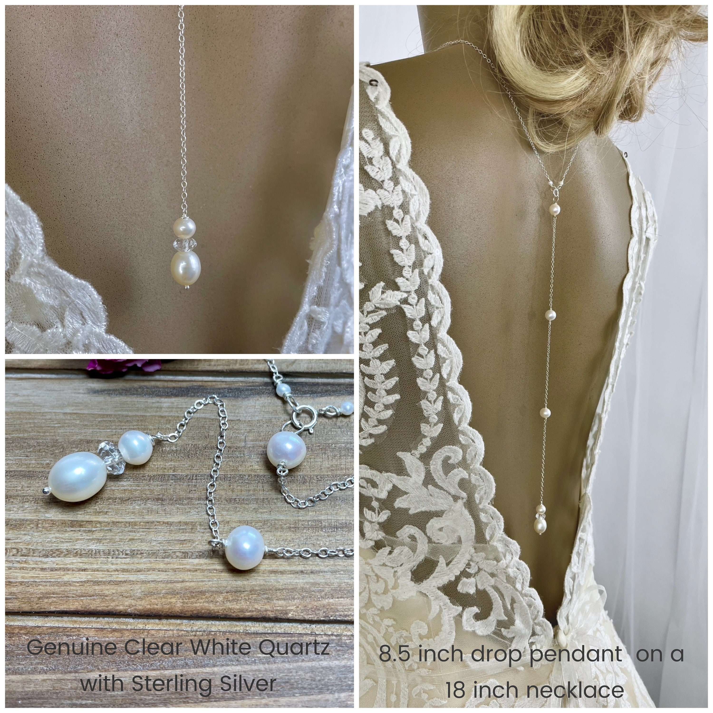 Pearl Back Drop Bridal Necklace - Backdrop Lariat Style Wedding Necklace with 2024 Pearls and Crystals