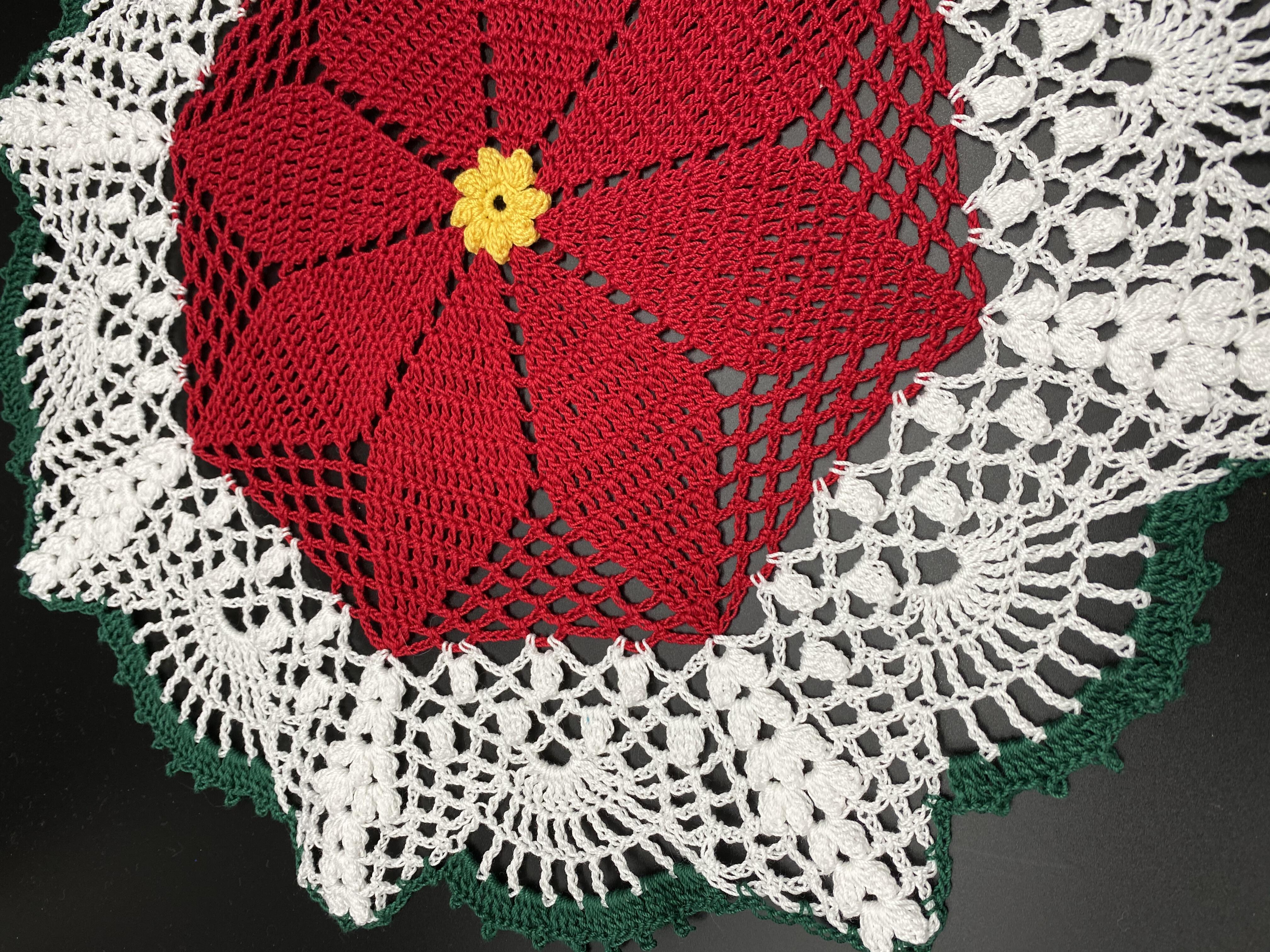 Poinsettia flower doily Red doily Hand crocheted doily Merry Christmas Decor 