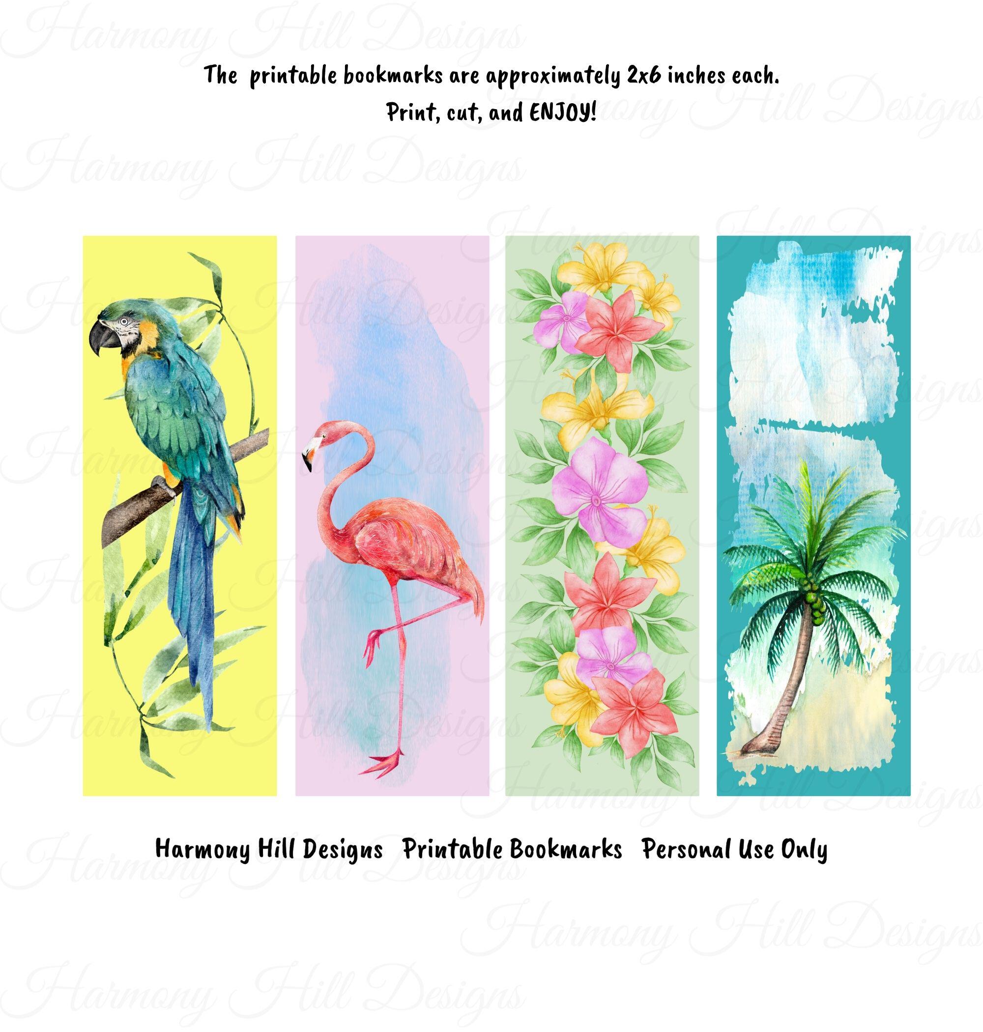 Tropical Parrot Macaw Flamingo Flowers Palm Tree Printable Bookmarks