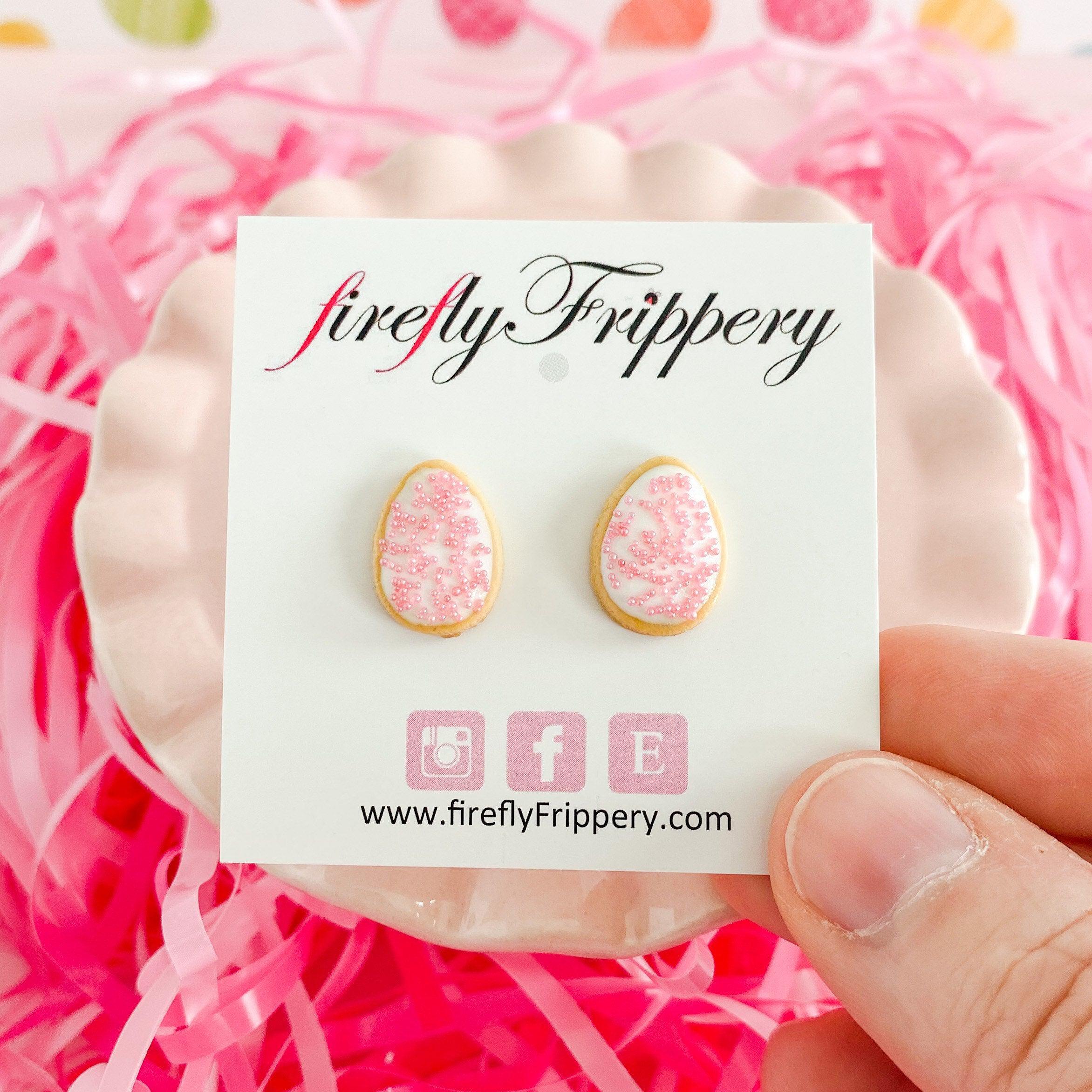 firePetal Pink Easter Egg Sugar Cookie Earrings on Card