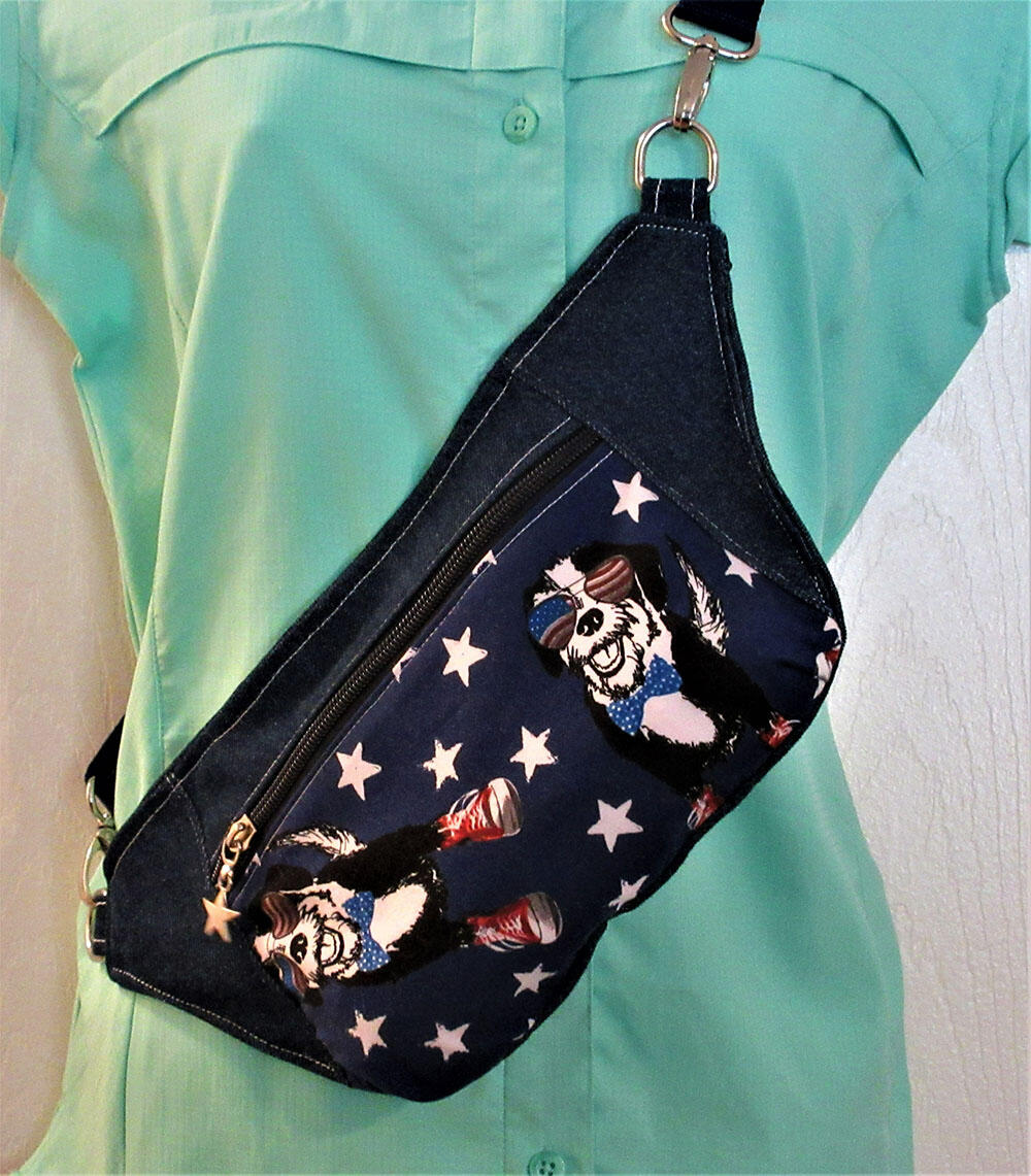 Rock Star Dog Fanny Pack for men or women Adjustable strap with Red white and blue lining