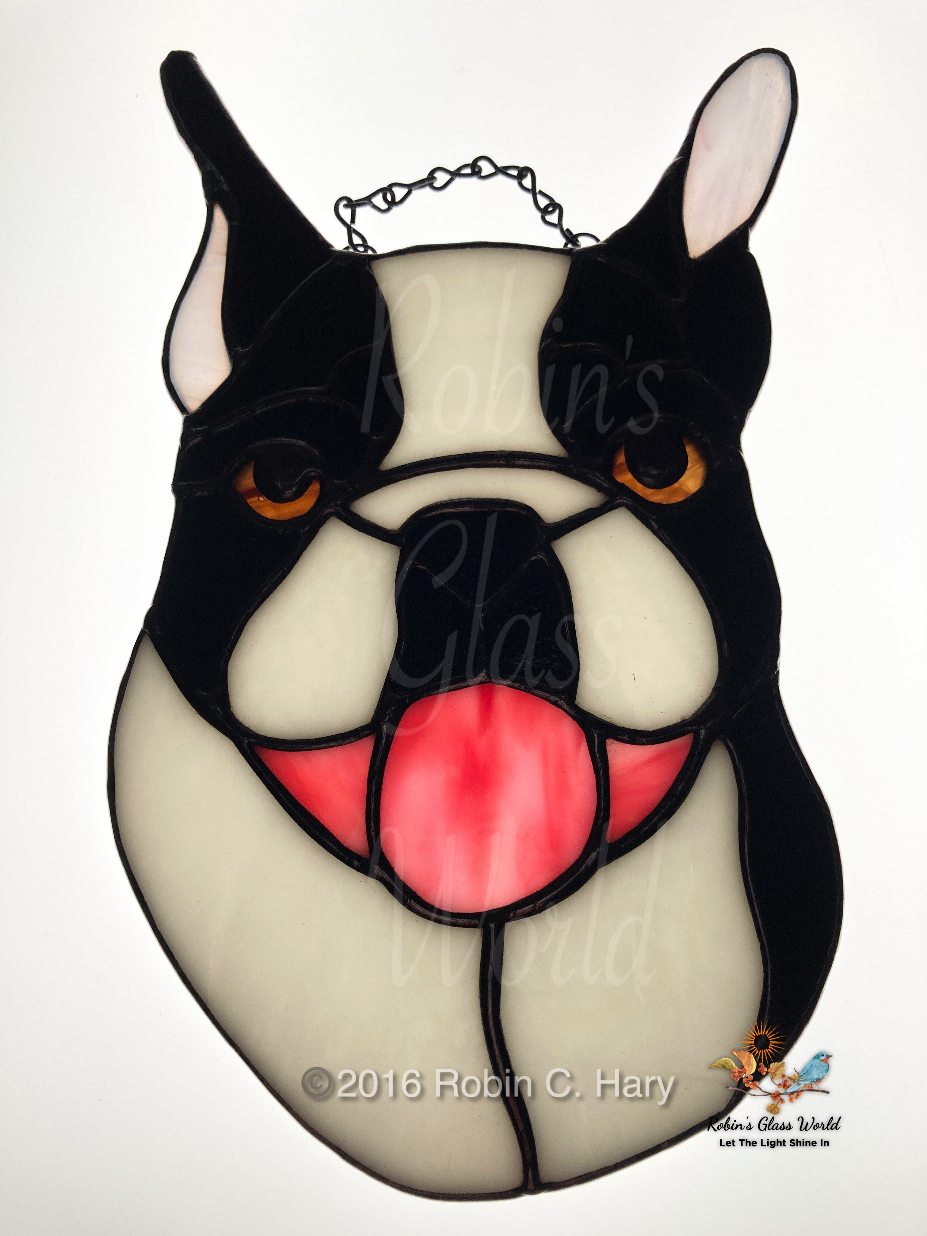 Hand Painted 2024 Faux Stained Glass, Boston Terrier Decoration, Dog Painting Decor, Boston Terrier Window Art, Boston Terrier Sun Catcher Gift