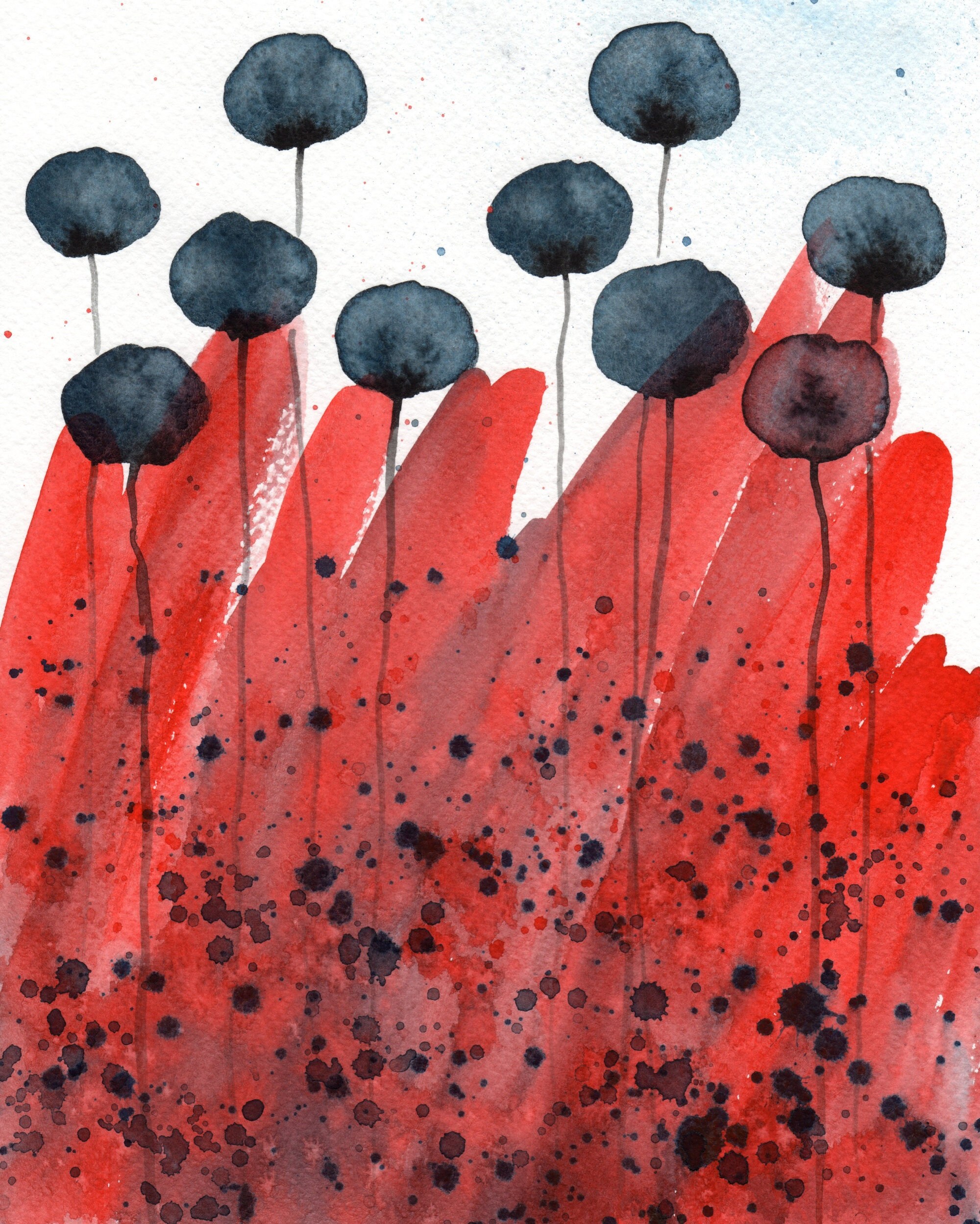 Fine Art & Collectibles Art Prints Red and Navy Blue Floral PRINT