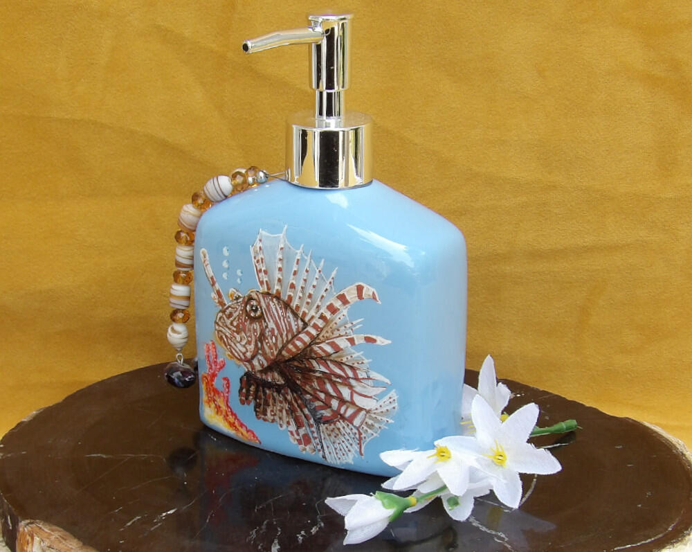 hand-painted, Lionfish Soap Dispenser