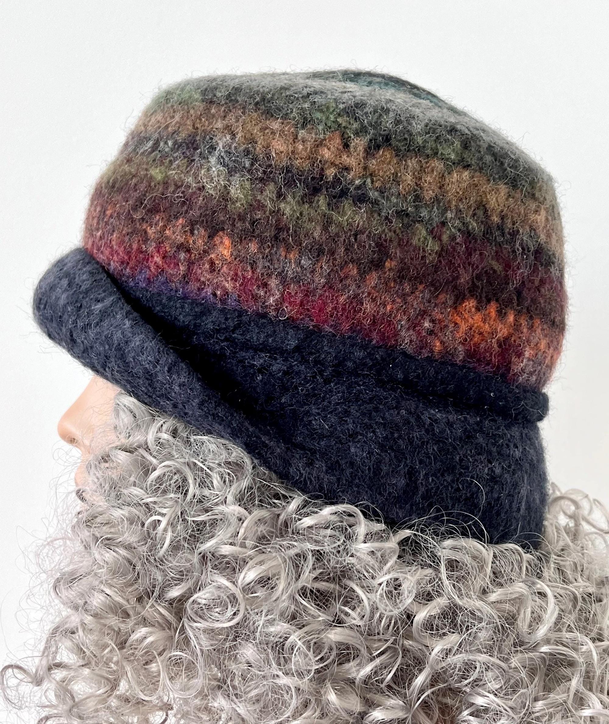 Colorful Crocheted Wool Cloche, wool Bucket Hat, high quality Felted Wool Hat, Women's wool Winter Hat, size 23” up to 24” Ready to Ship