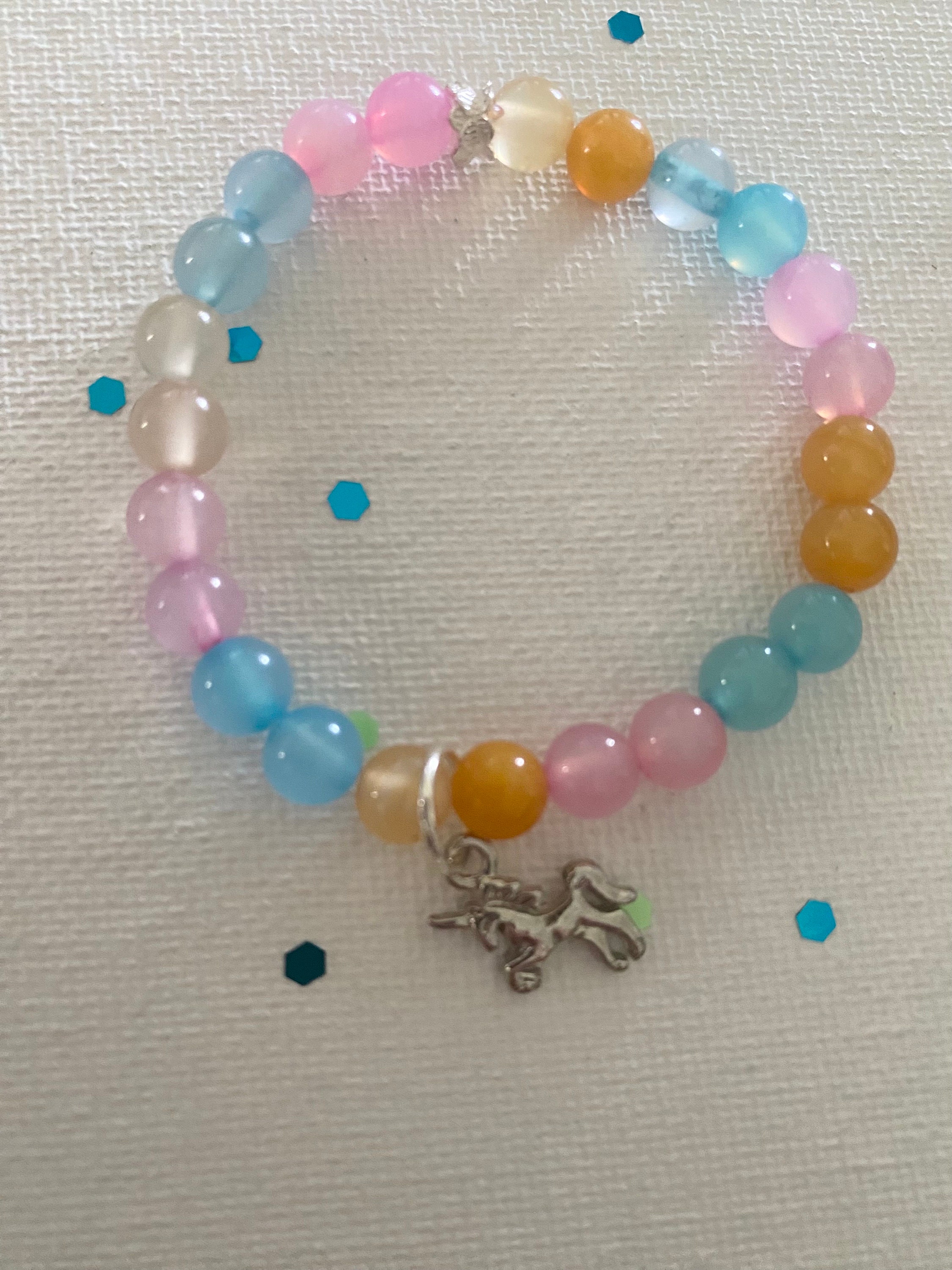 Products Unicorn Agate Rainbow Bracelet, Unicorn Charm, Silver Tone