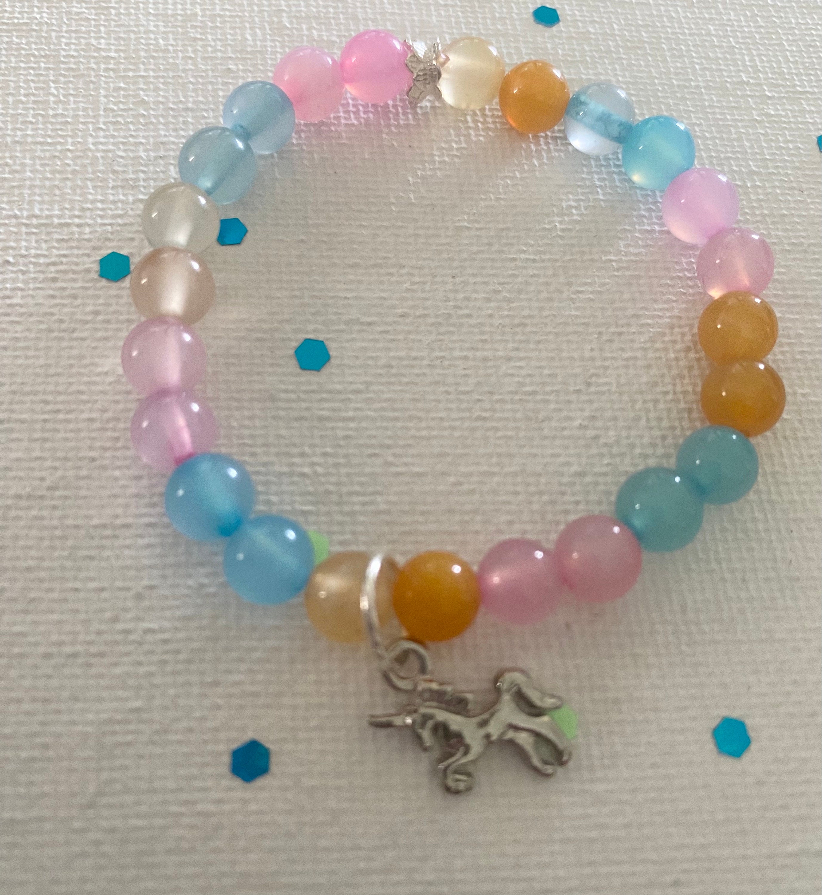 Products Unicorn Agate Rainbow Bracelet, Unicorn Charm, Silver Tone