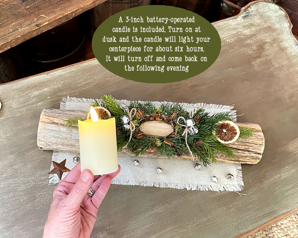 Home \u0026 Living :: Home Decor :: Rustic Handmade Christmas Yule Log  Centerpiece with Candle, image size:1000x800